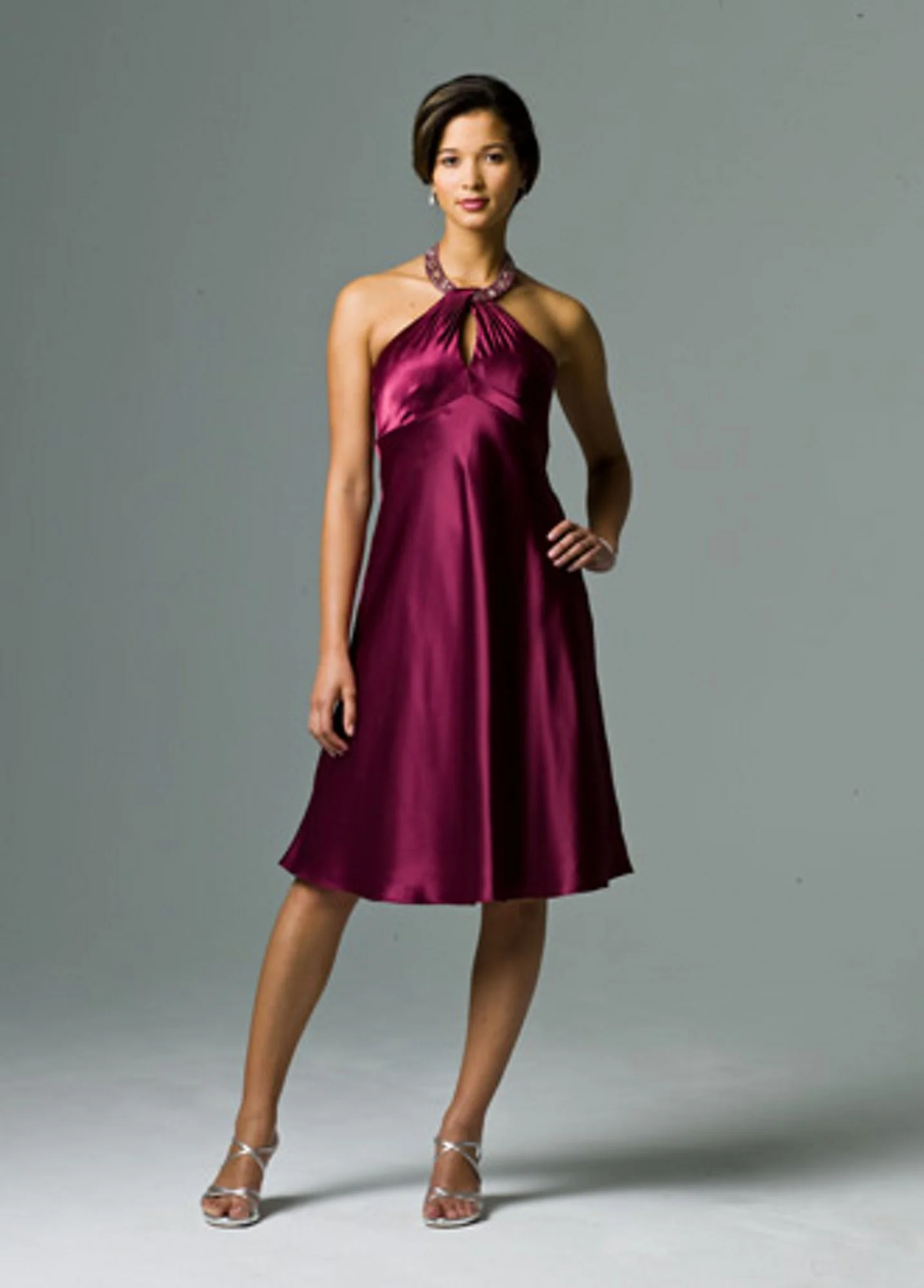Charmeuse Short Dress with Beaded Jewel Halter