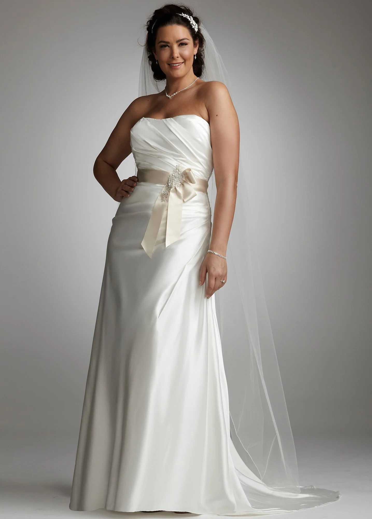 Charmeuse Side-Drape Plus Size Gown with Sash - Image 2