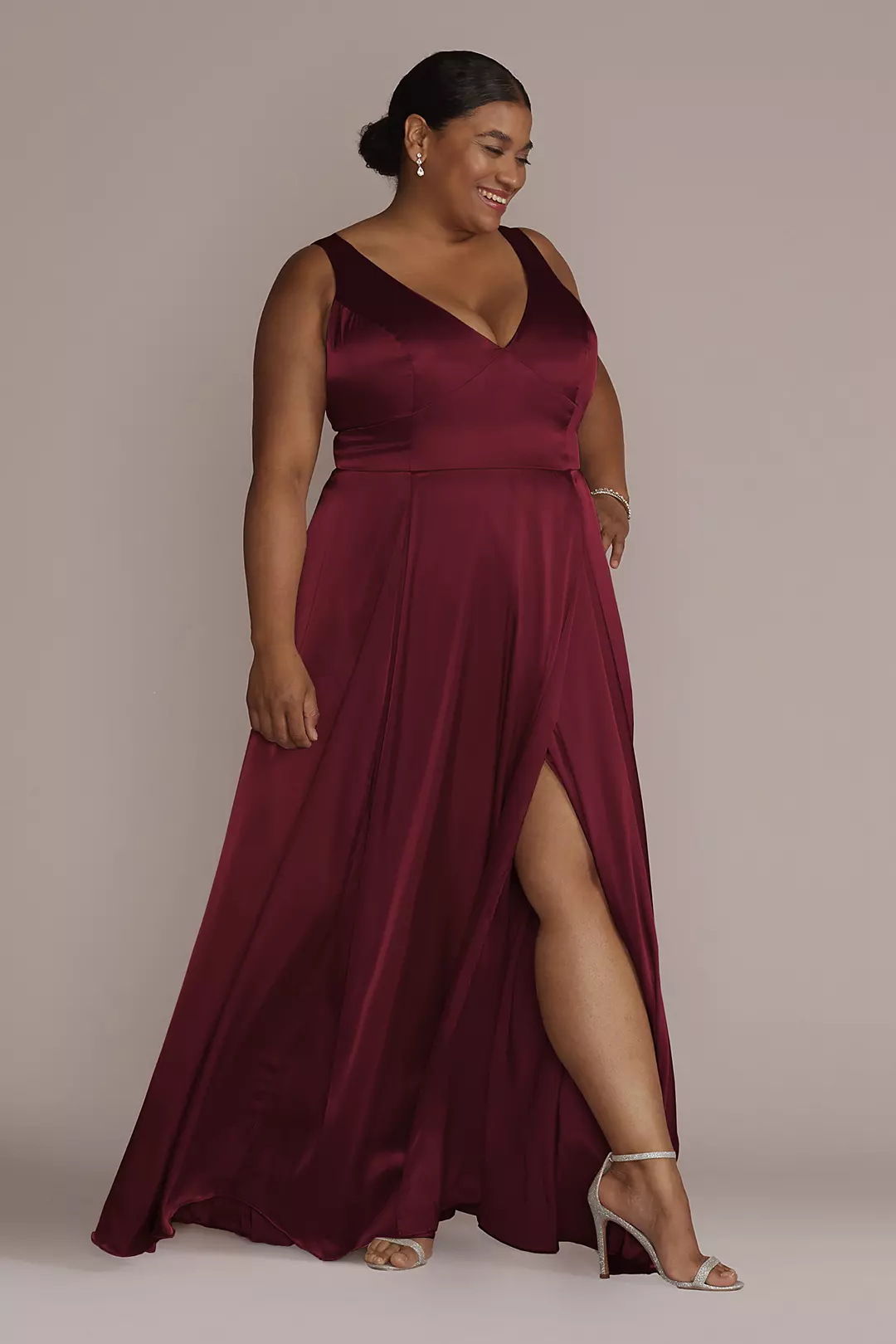 Charmeuse Tank V-Neck Dress with Slit - Image 123