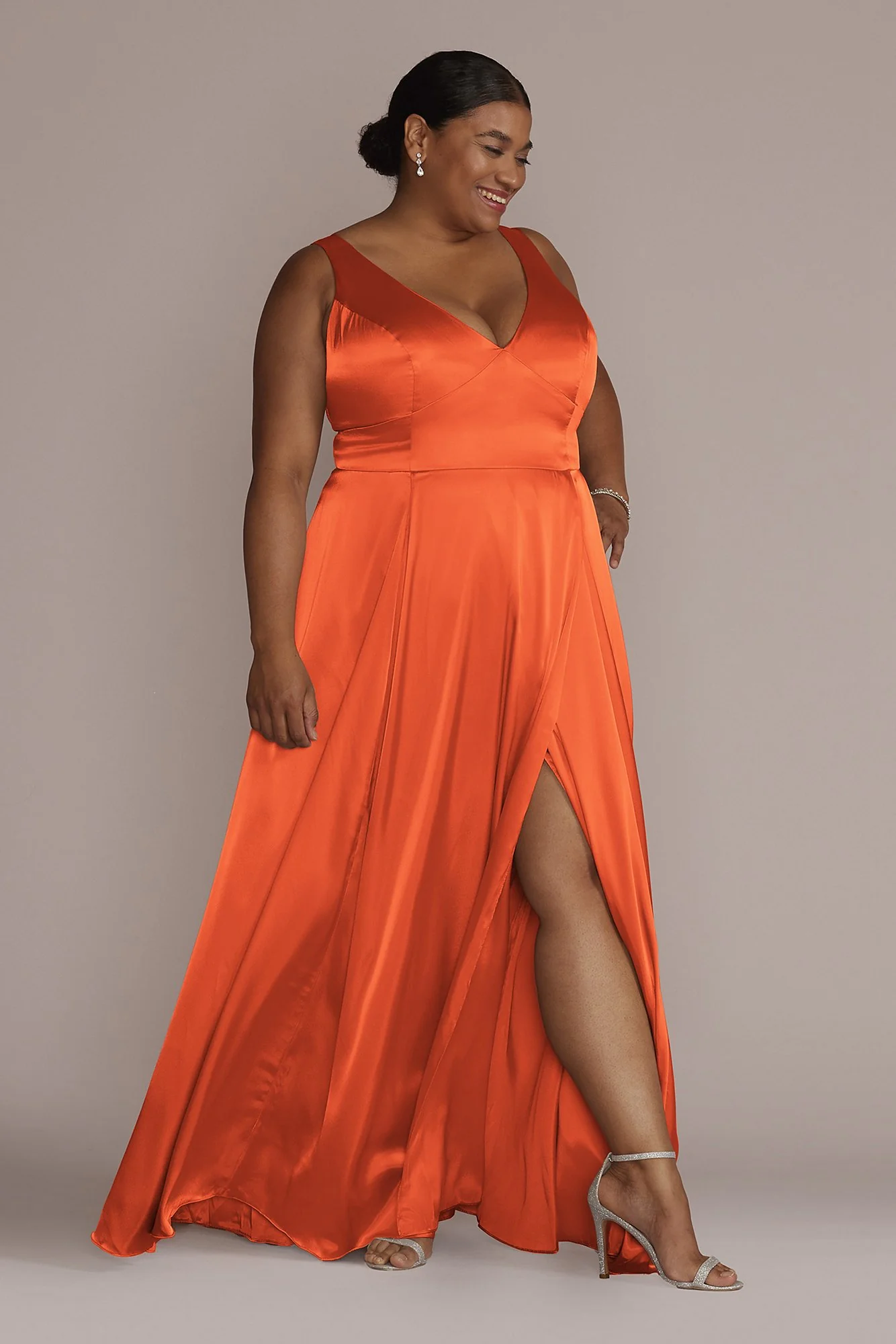 Charmeuse Tank V-Neck Dress with Slit - Image 13