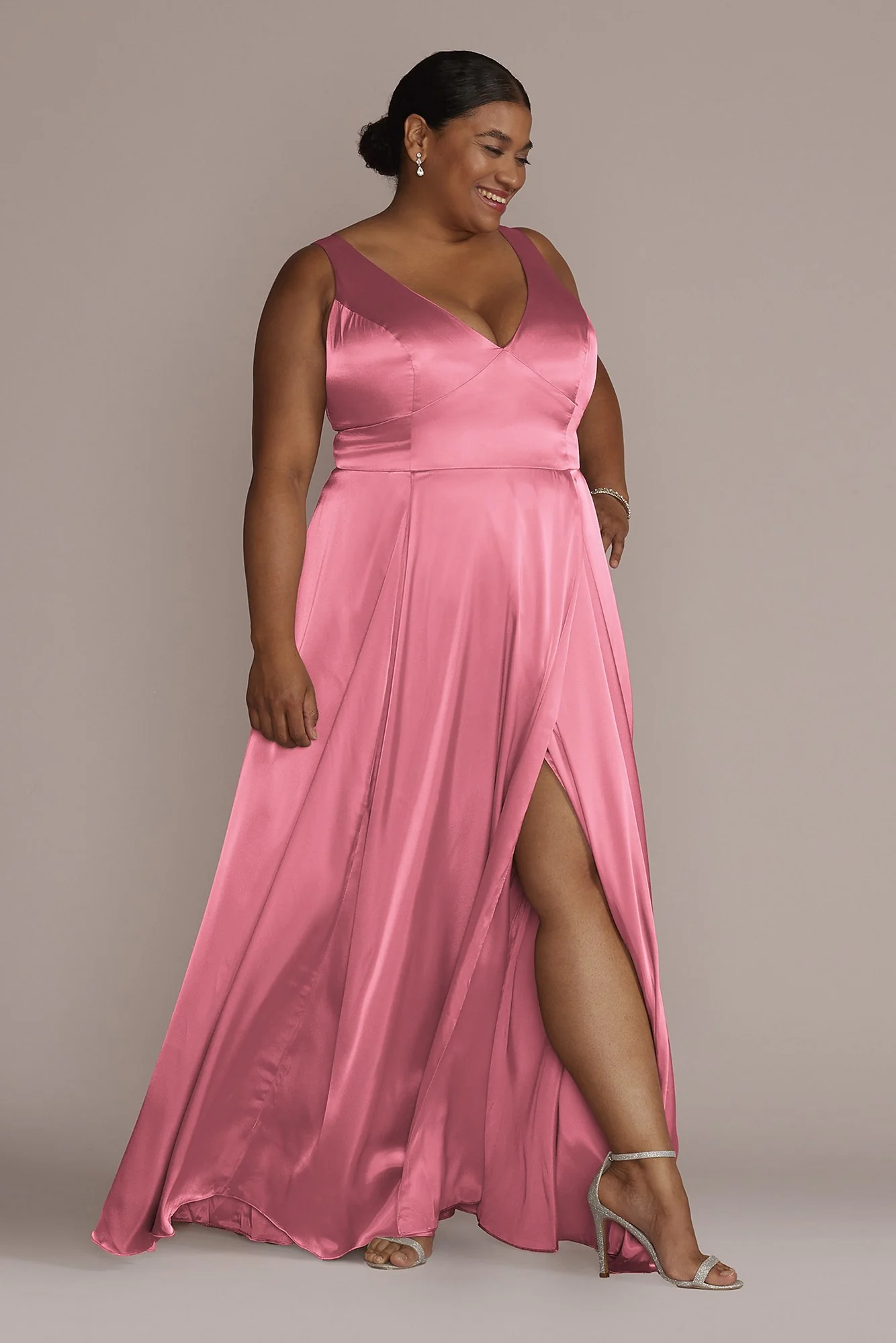 Charmeuse Tank V-Neck Dress with Slit - Image 16