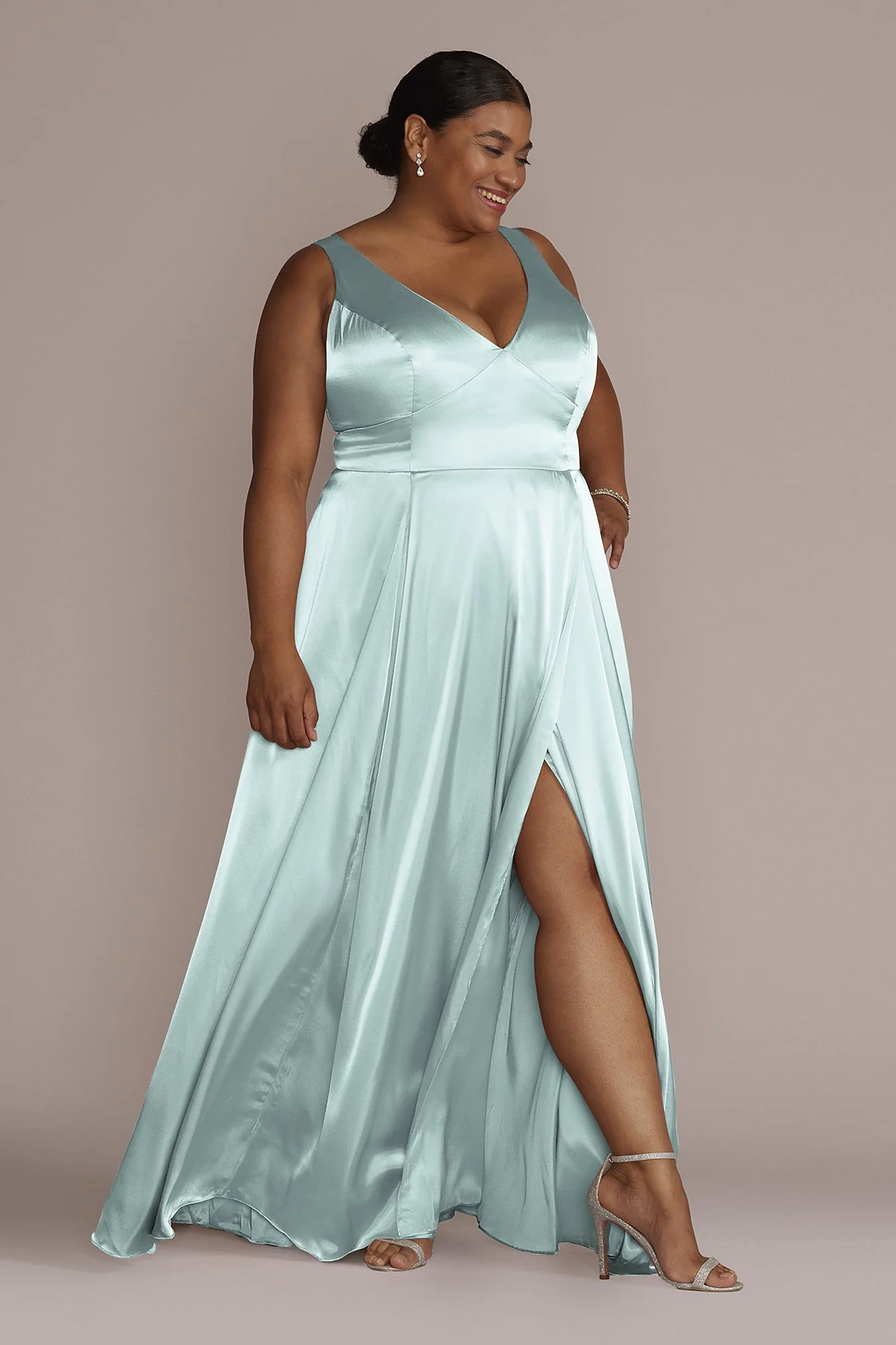 Charmeuse Tank V-Neck Dress with Slit - Image 21