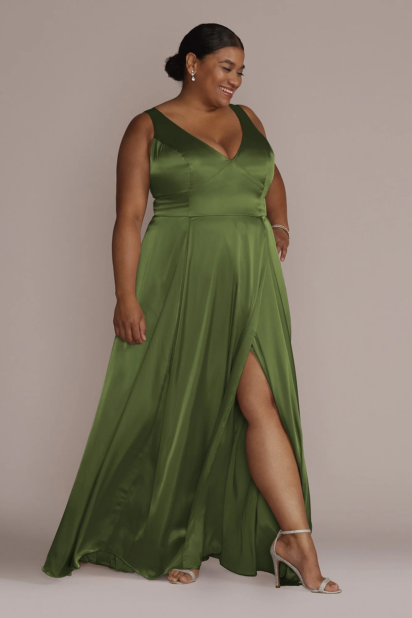 Charmeuse Tank V-Neck Dress with Slit - Image 3