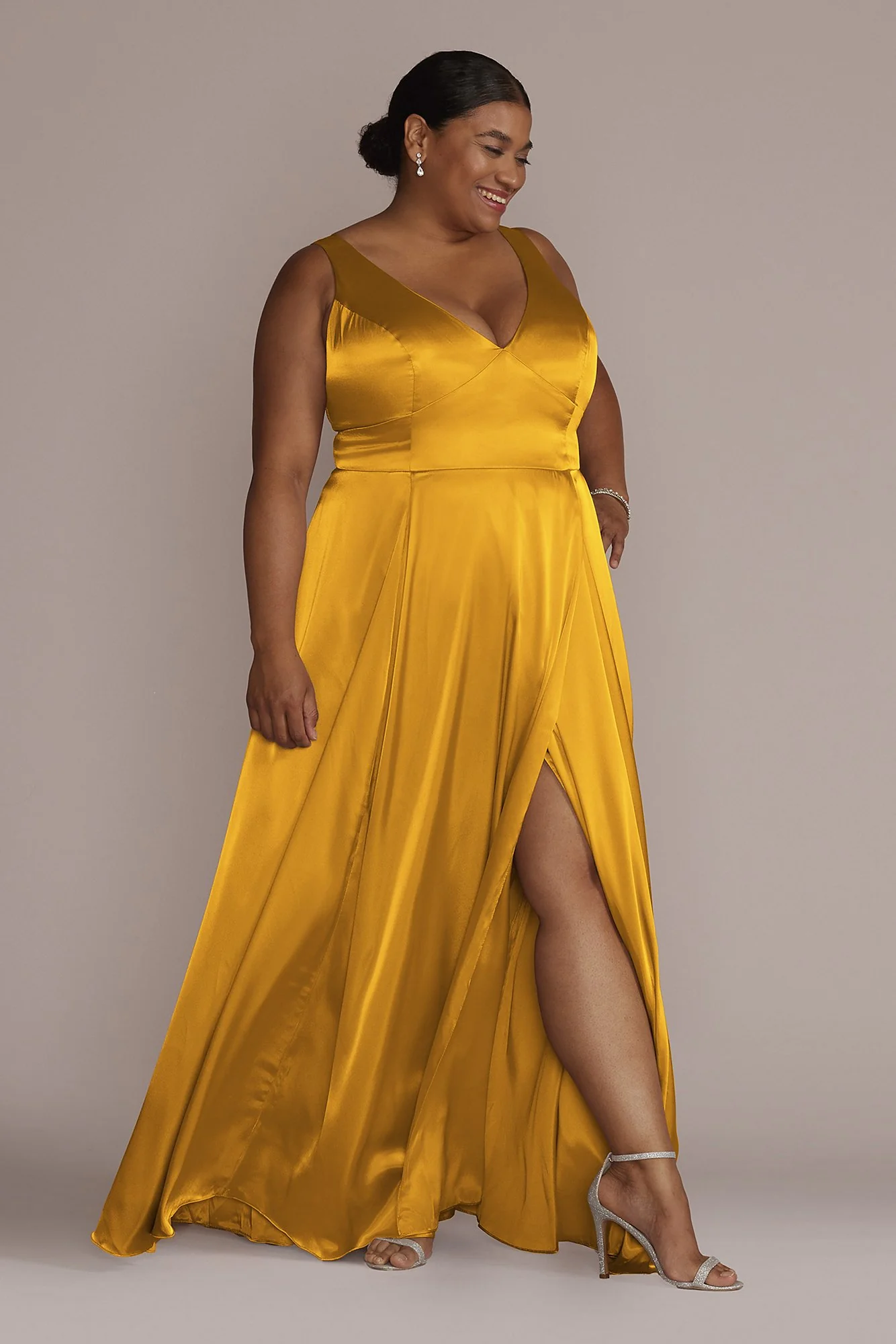 Charmeuse Tank V-Neck Dress with Slit - Image 38