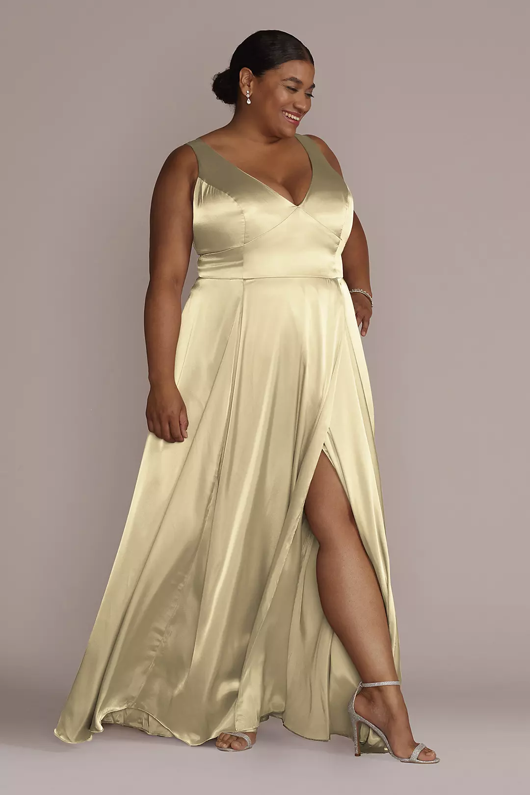 Charmeuse Tank V-Neck Dress with Slit - Image 39