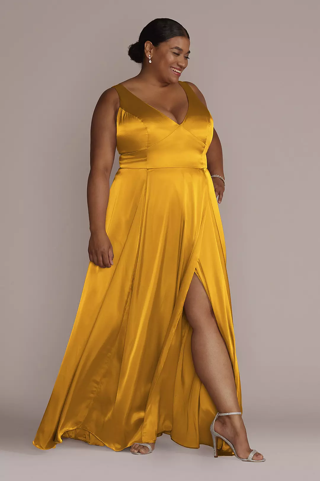Charmeuse Tank V-Neck Dress with Slit - Image 42