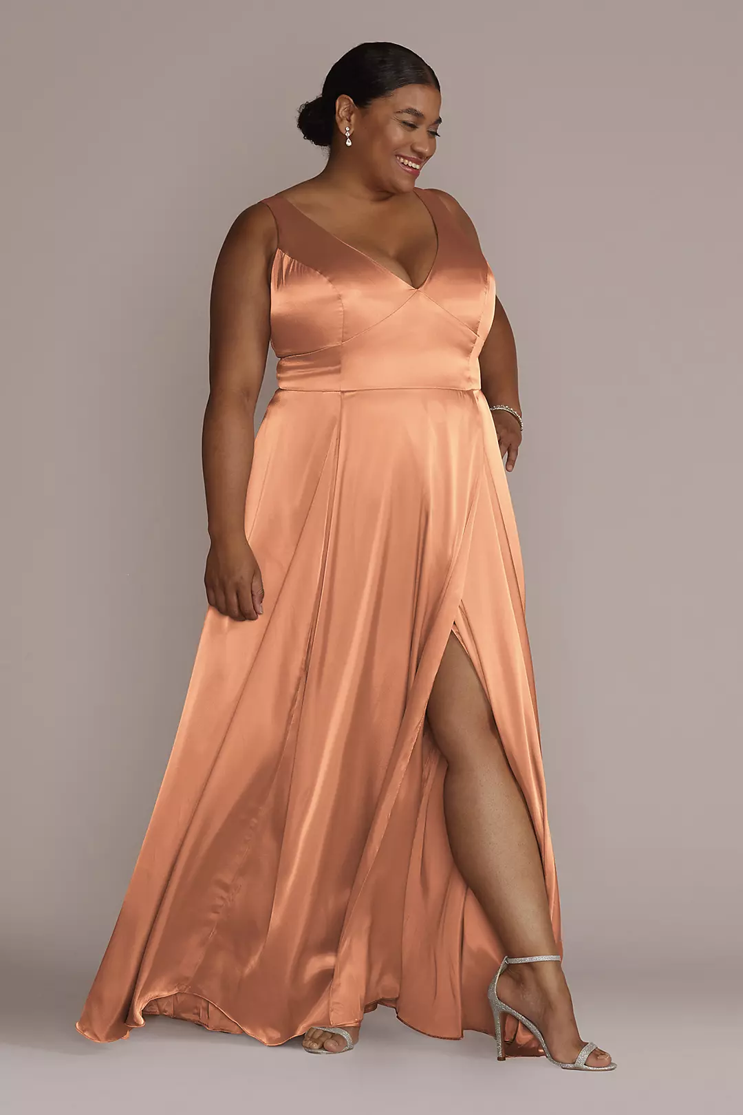 Charmeuse Tank V-Neck Dress with Slit - Image 48