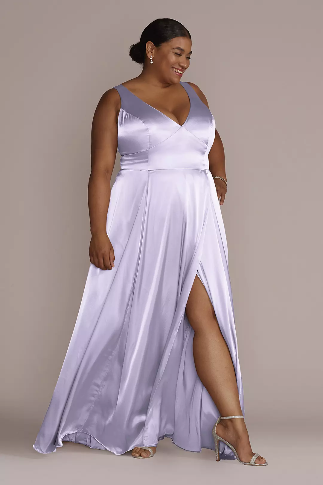 Charmeuse Tank V-Neck Dress with Slit - Image 64