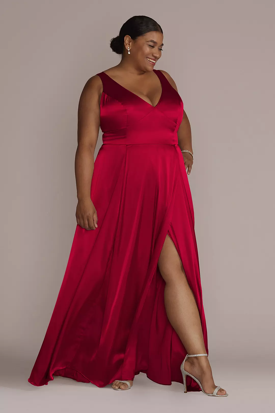 Charmeuse Tank V-Neck Dress with Slit - Image 72
