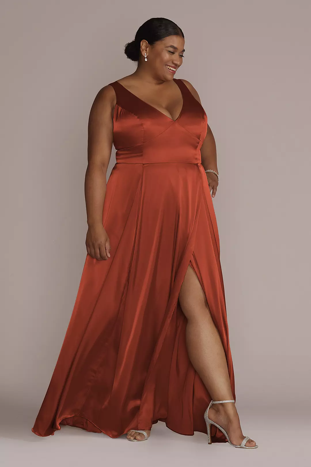 Charmeuse Tank V-Neck Dress with Slit - Image 89