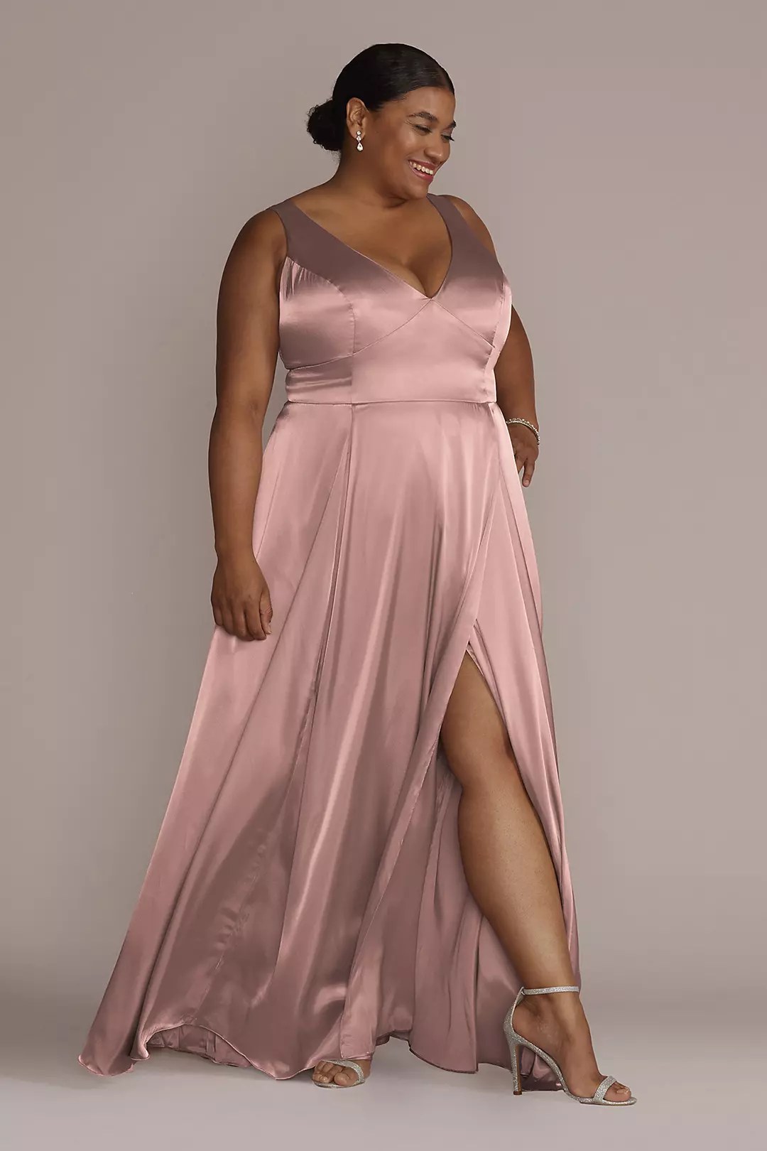 Charmeuse Tank V-Neck Dress with Slit - Image 92