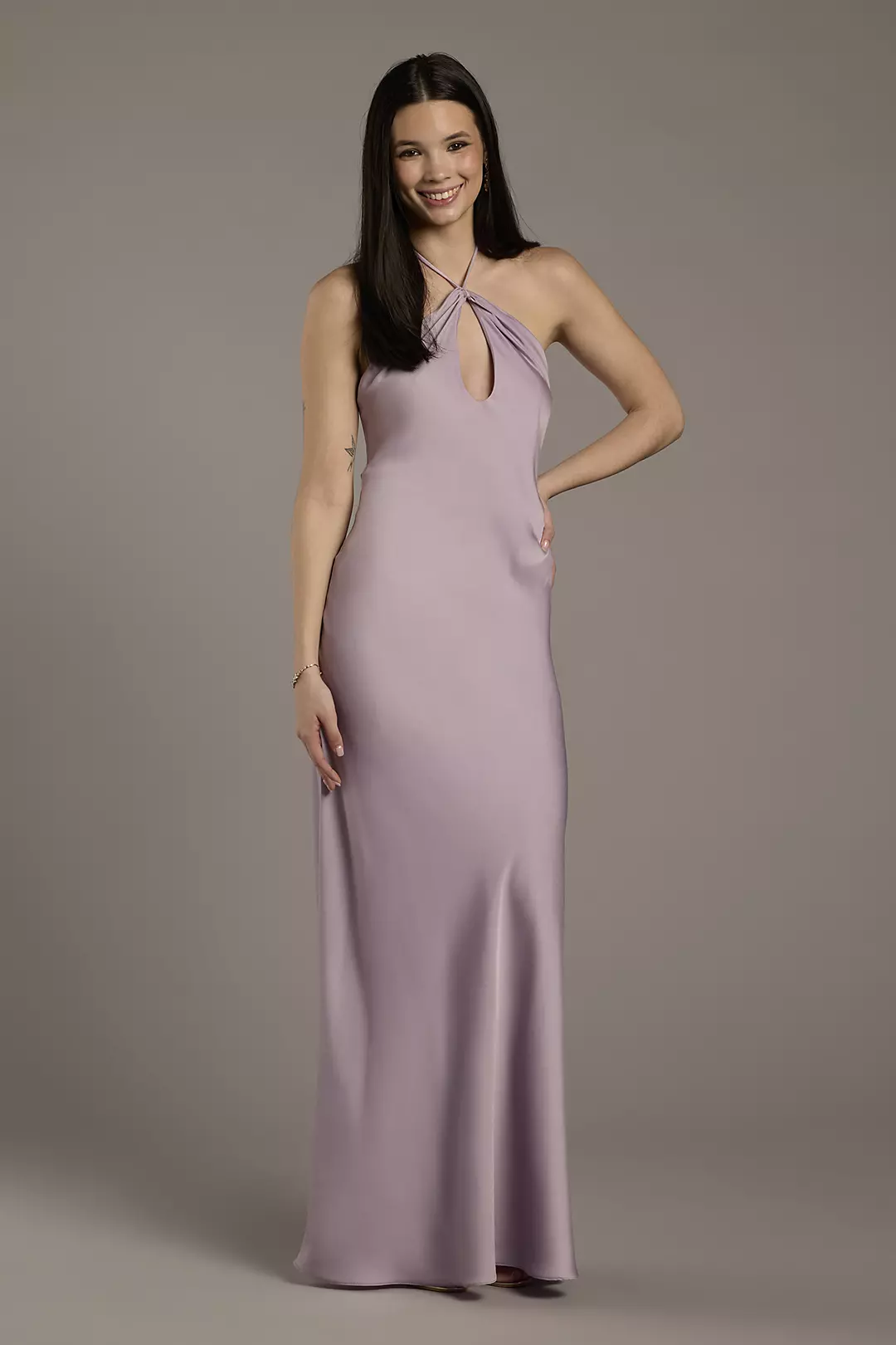 Charmeuse Teardrop Keyhole Halter Sheath Dress - Image 2