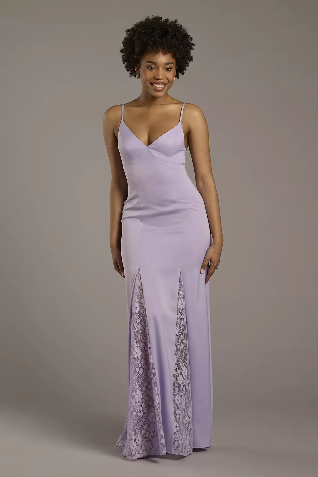 Charmeuse V-Neck Dress with Chantilly Lace Insets - Image 3