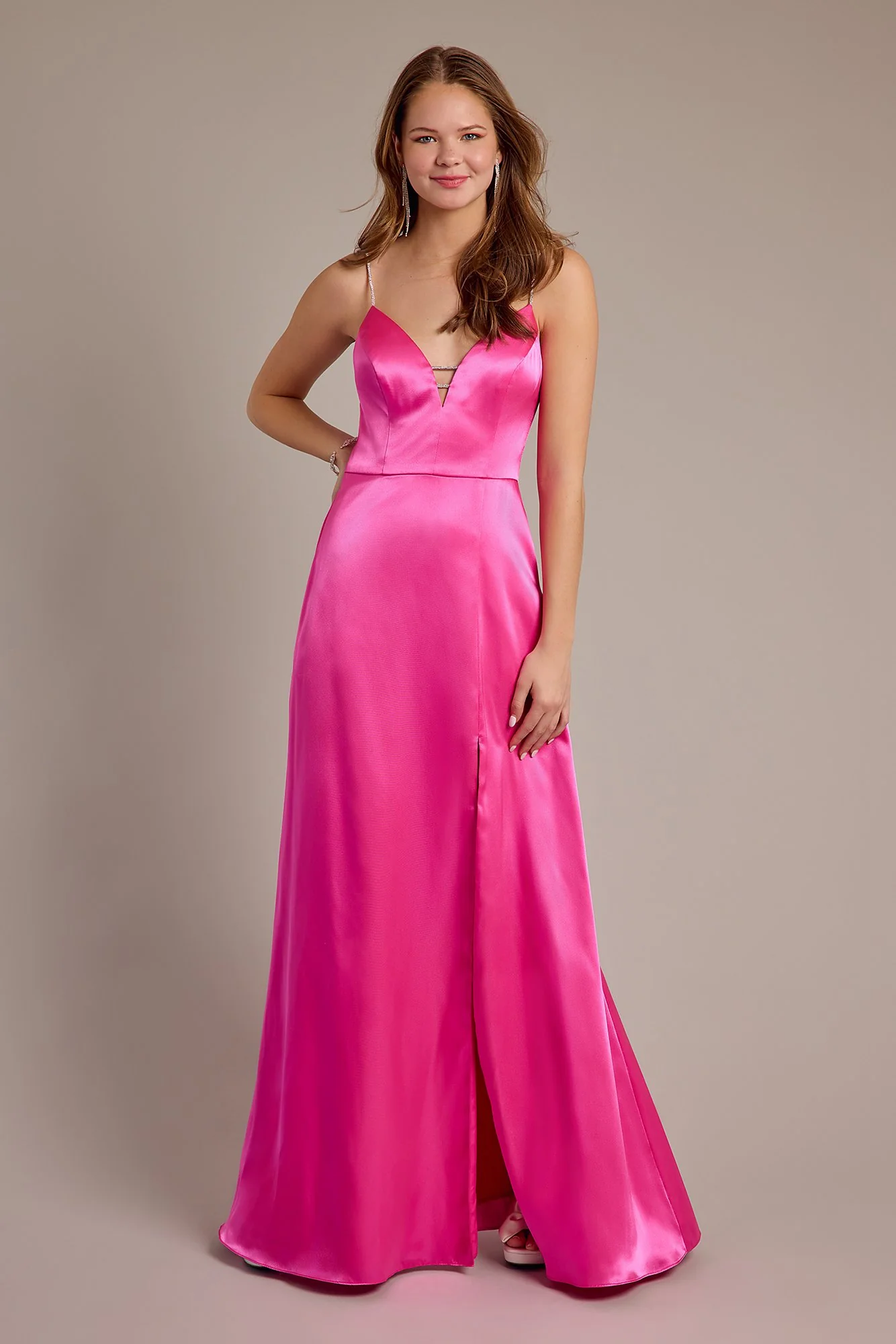 Charmeuse V-Neck Dress with Crystal Straps