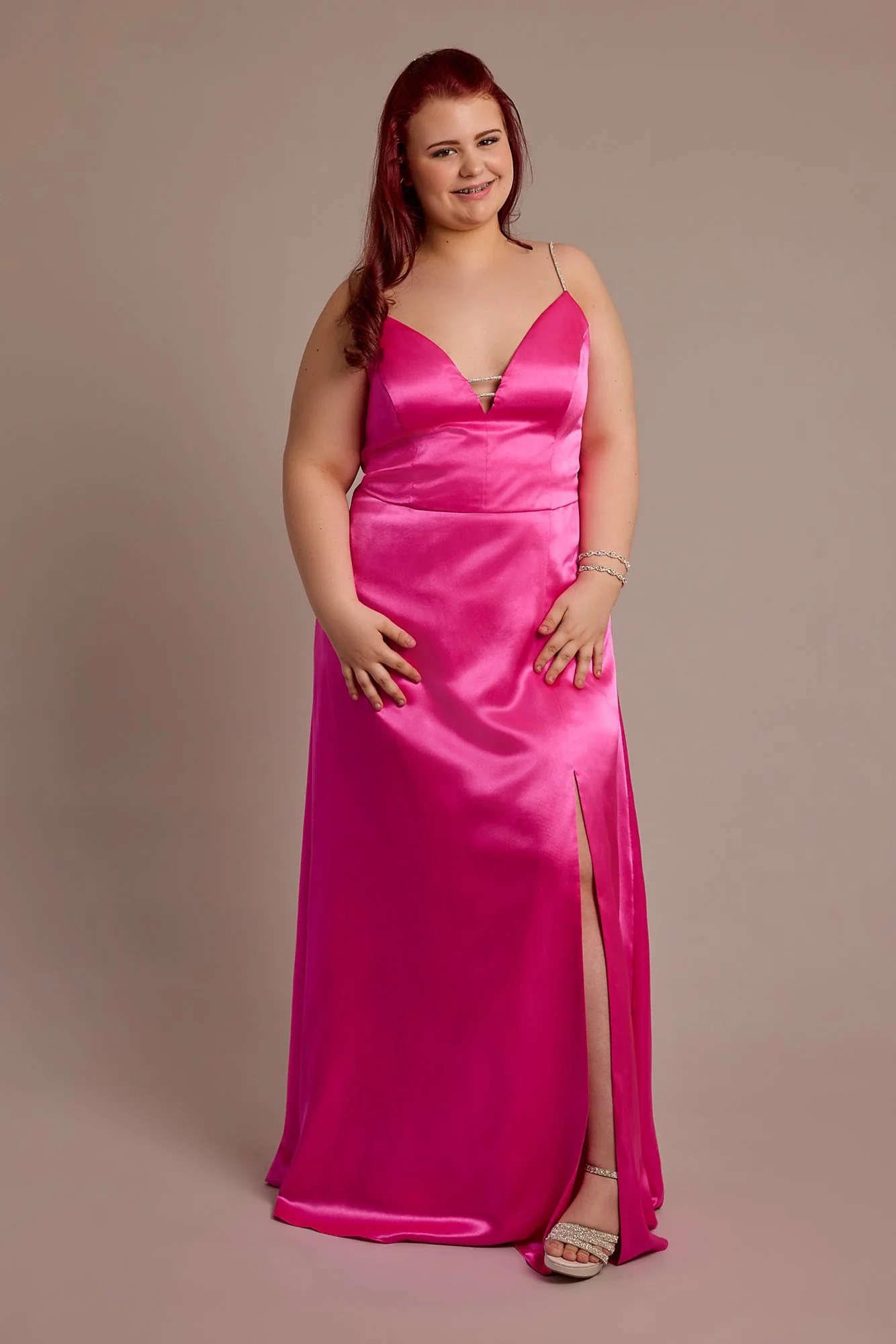Charmeuse V-Neck Dress with Crystal Straps - Image 2