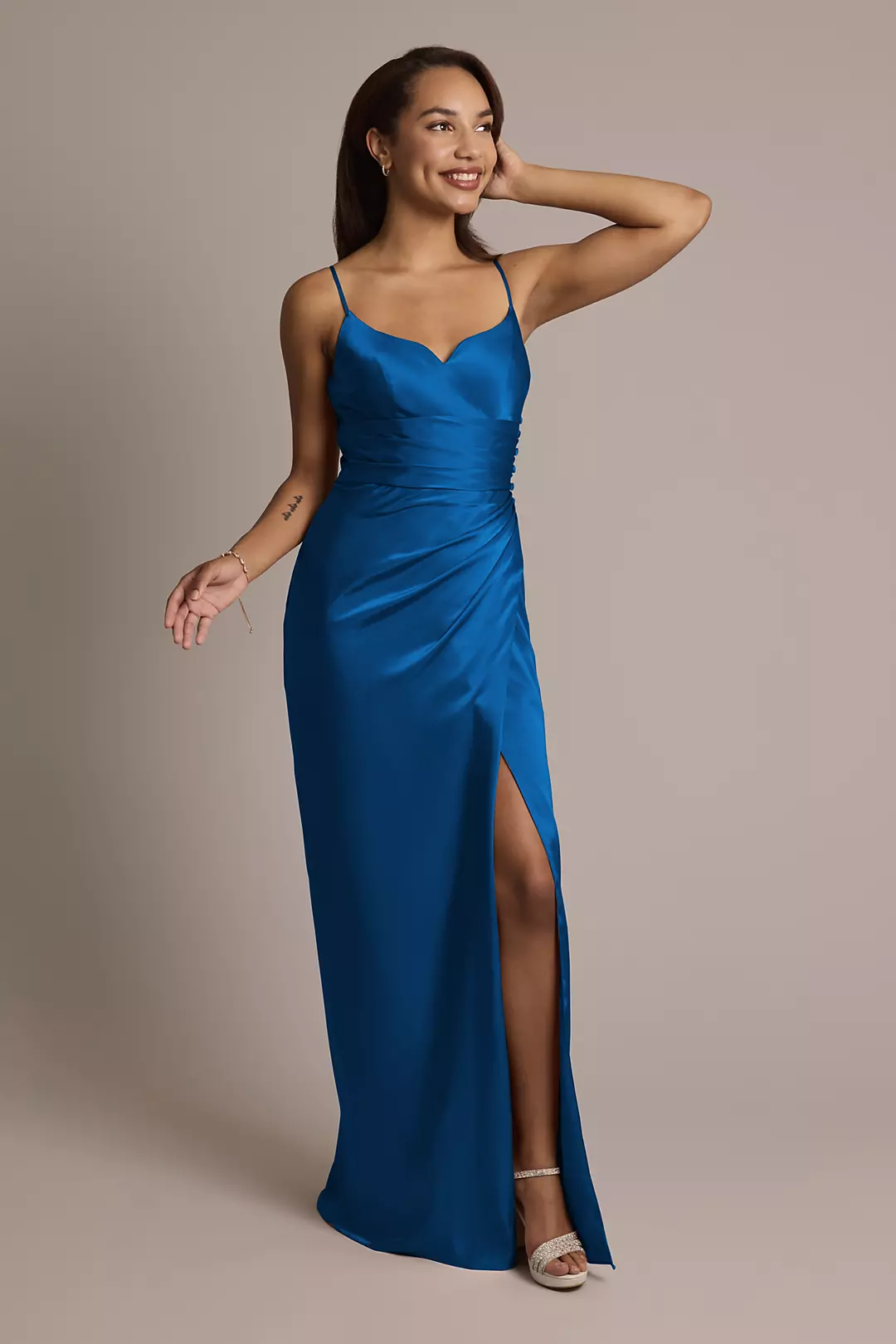 Charmeuse V-Notch Spaghetti Strap Dress - Image 138