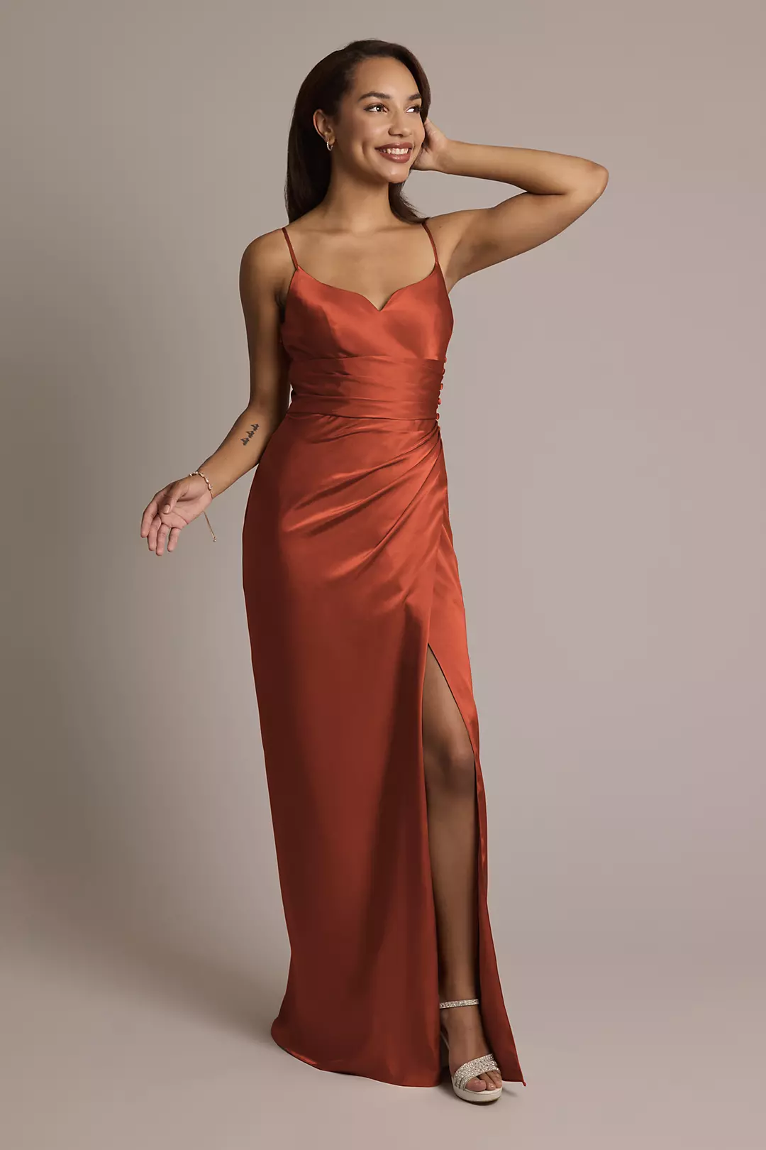 Charmeuse V-Notch Spaghetti Strap Dress - Image 140