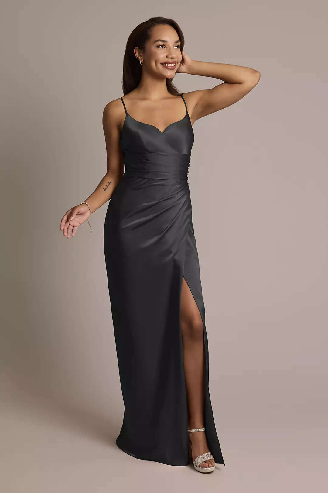 Charmeuse V-Notch Spaghetti Strap Dress - Image 149