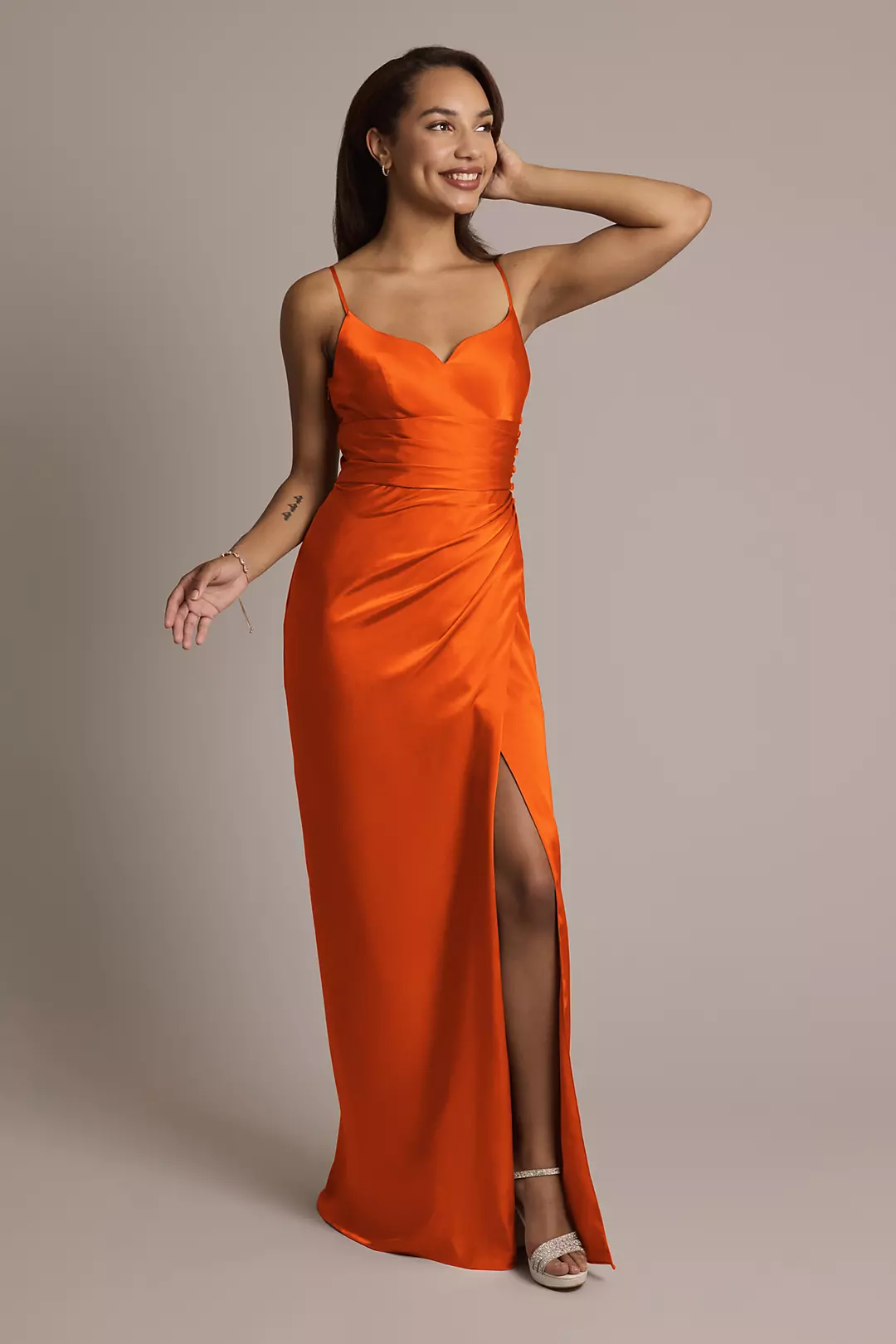 Charmeuse V-Notch Spaghetti Strap Dress - Image 153