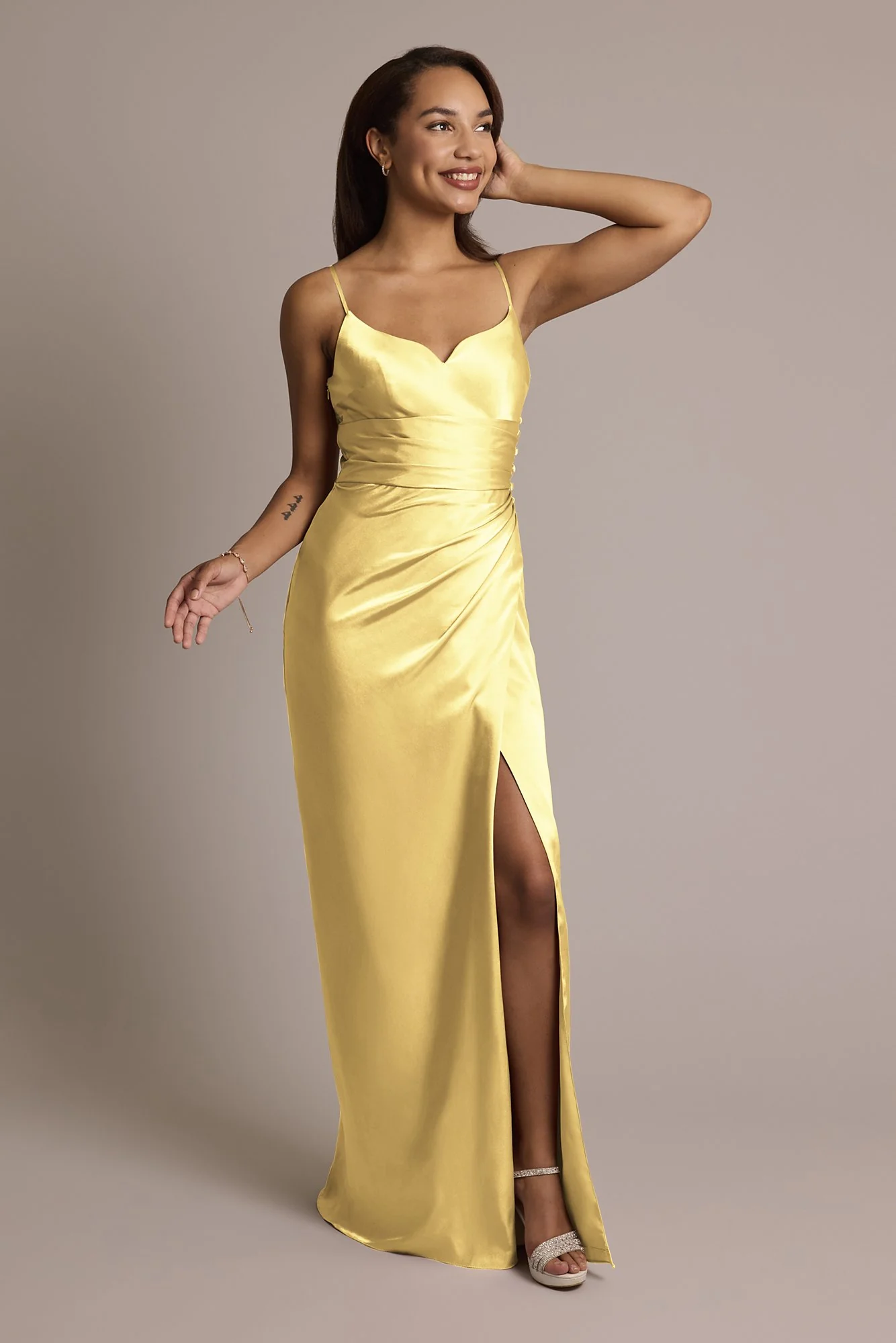 Charmeuse V-Notch Spaghetti Strap Dress - Image 18