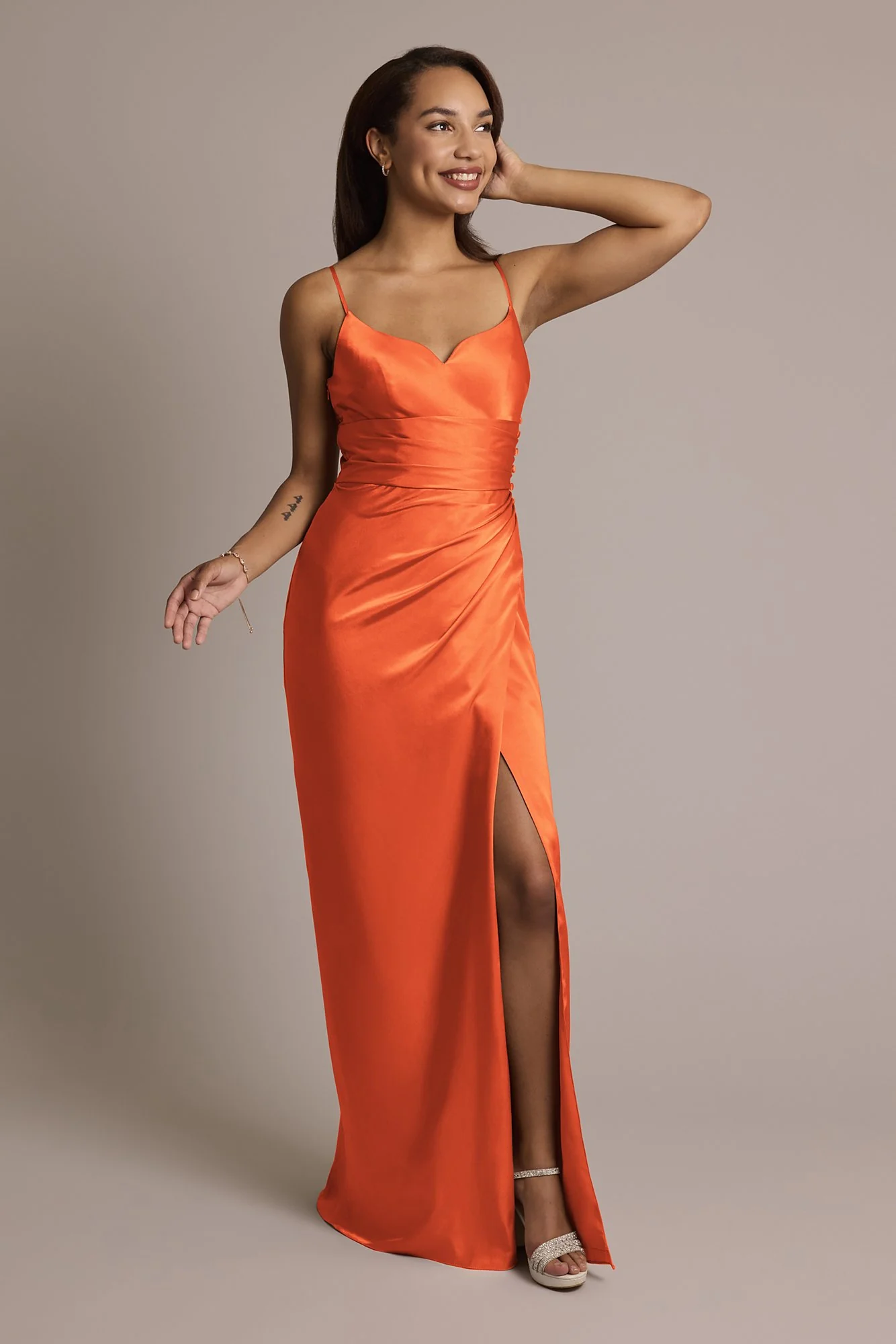 Charmeuse V-Notch Spaghetti Strap Dress - Image 25