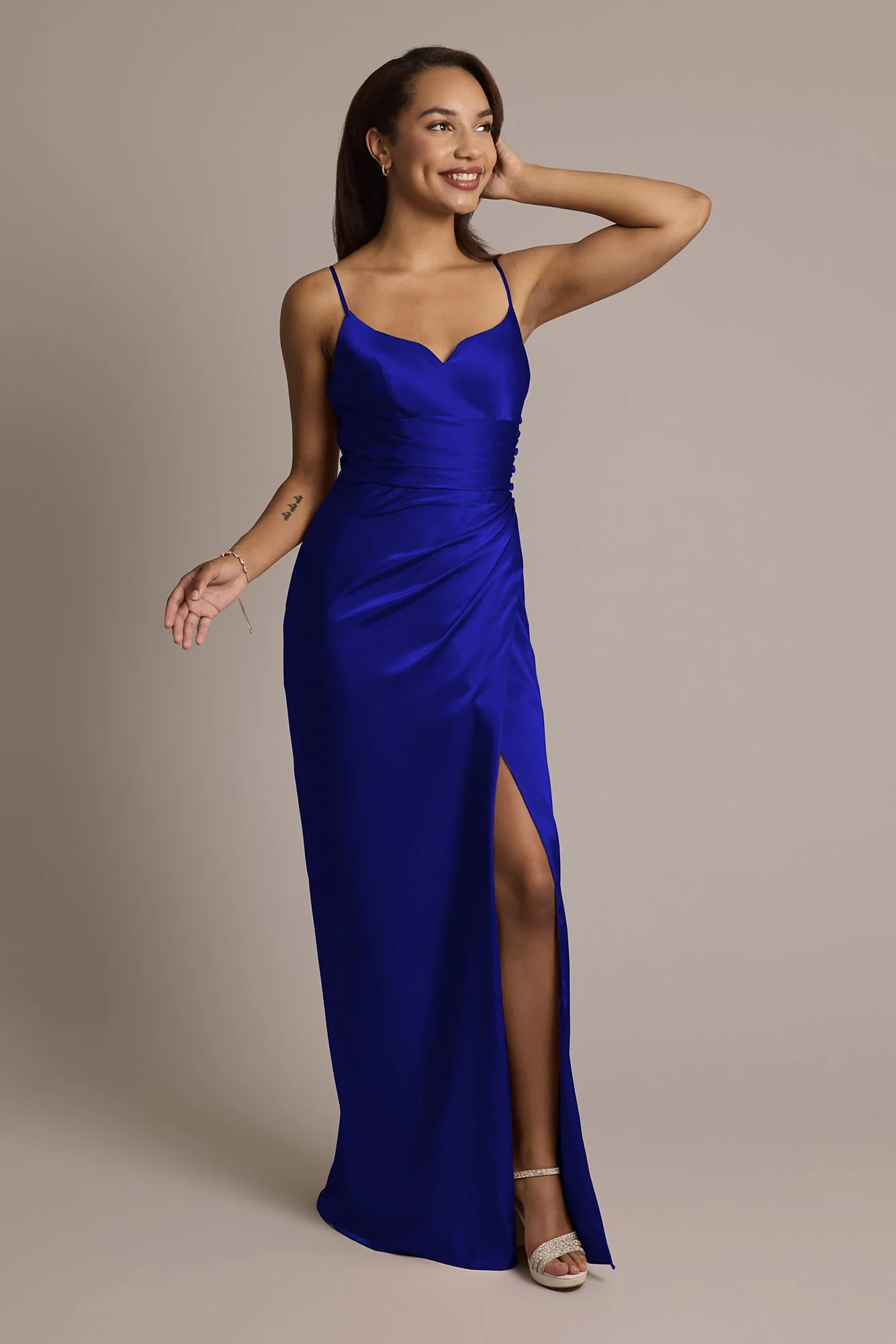 Charmeuse V-Notch Spaghetti Strap Dress - Image 30