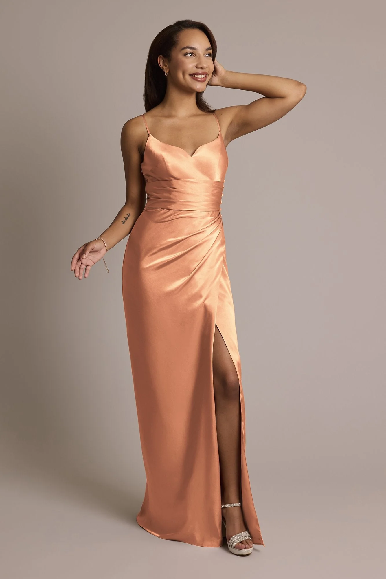 Charmeuse V-Notch Spaghetti Strap Dress - Image 32