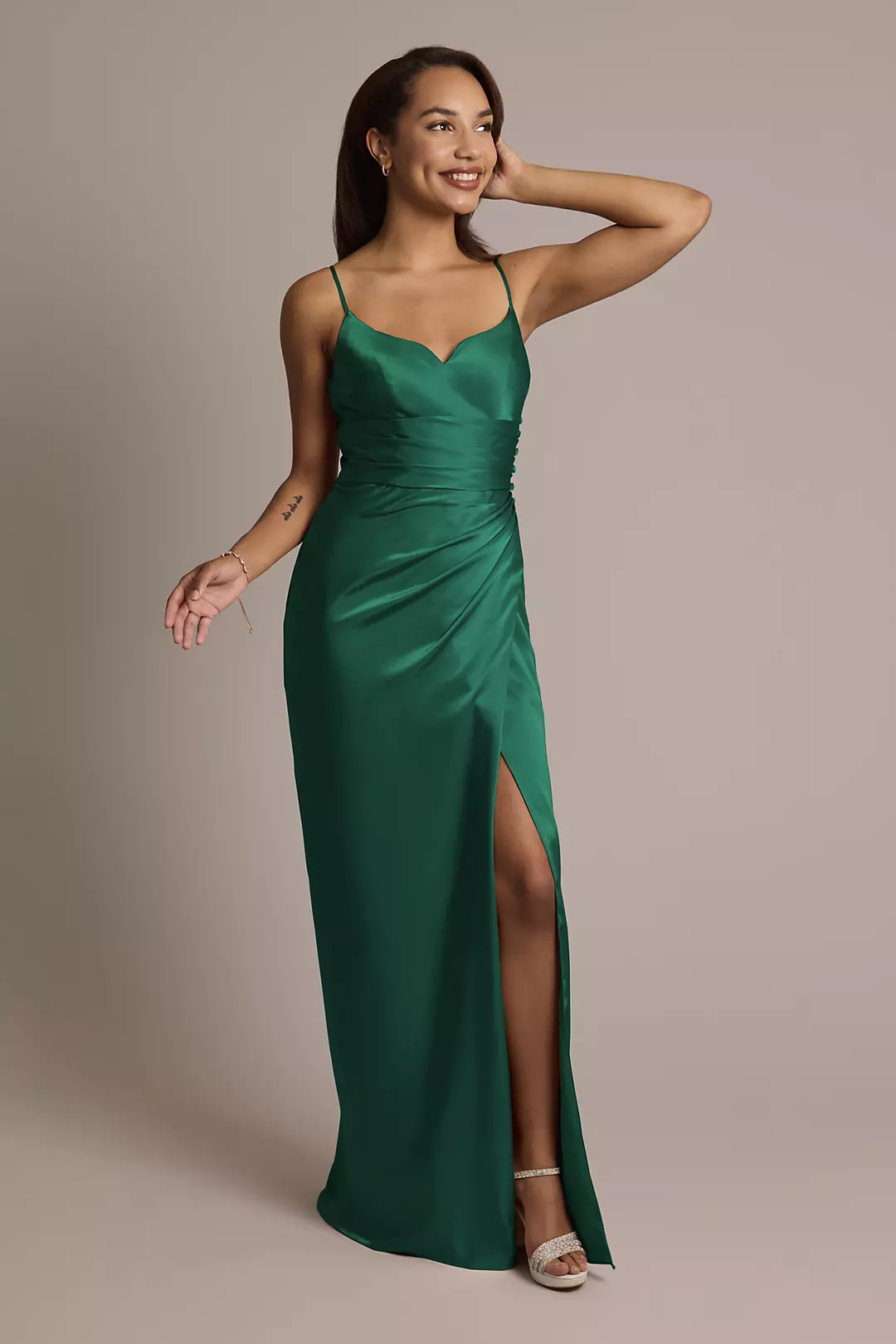 Charmeuse V-Notch Spaghetti Strap Dress - Image 42