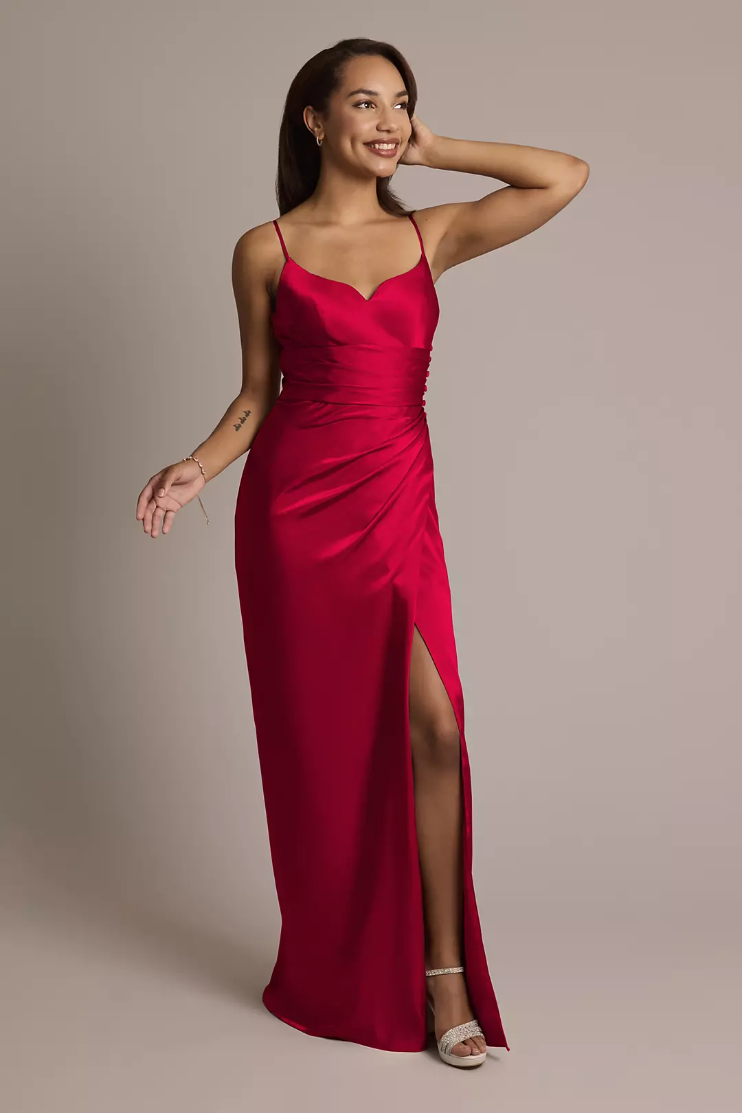 Charmeuse V-Notch Spaghetti Strap Dress - Image 43