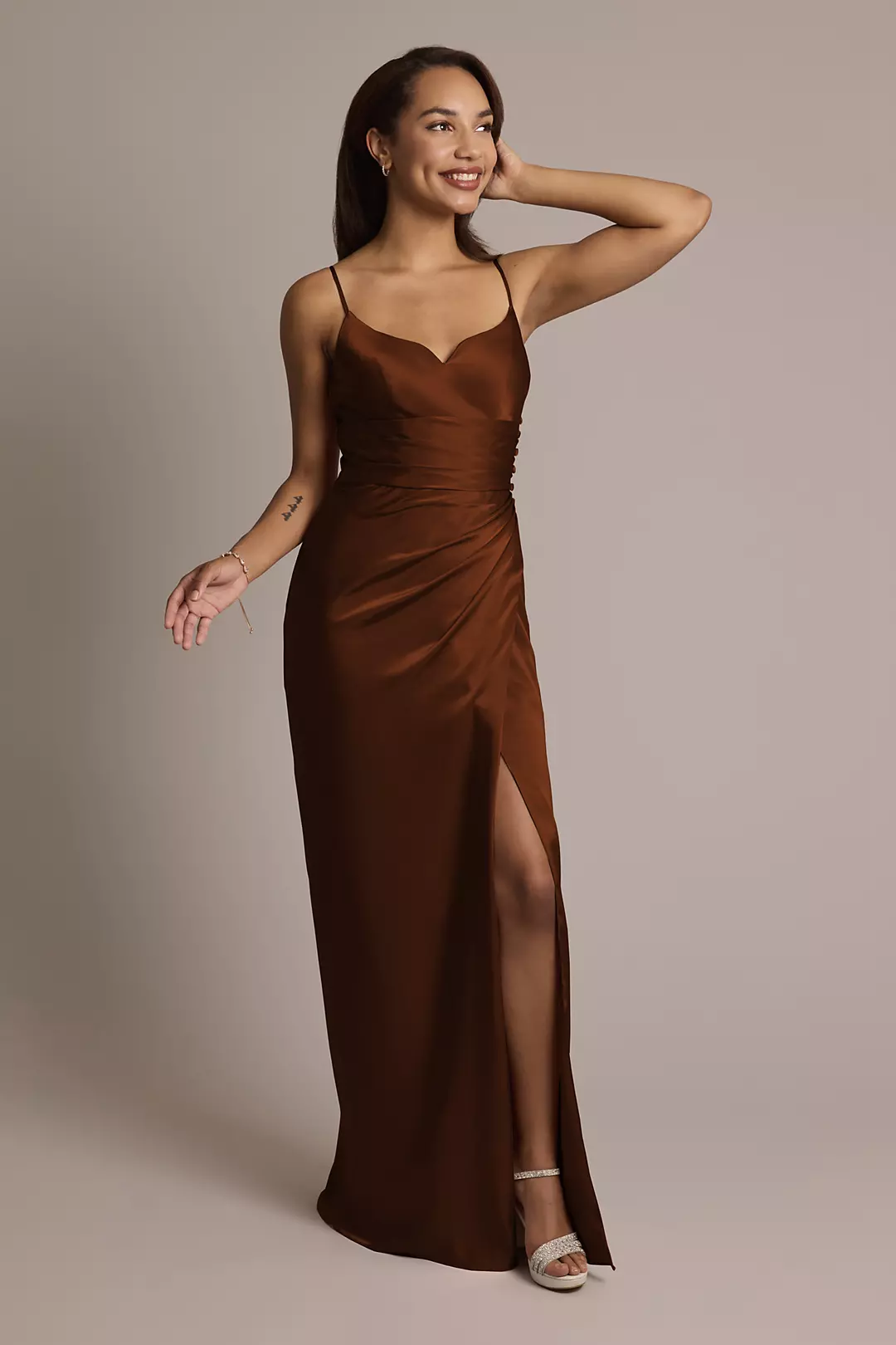 Charmeuse V-Notch Spaghetti Strap Dress - Image 44