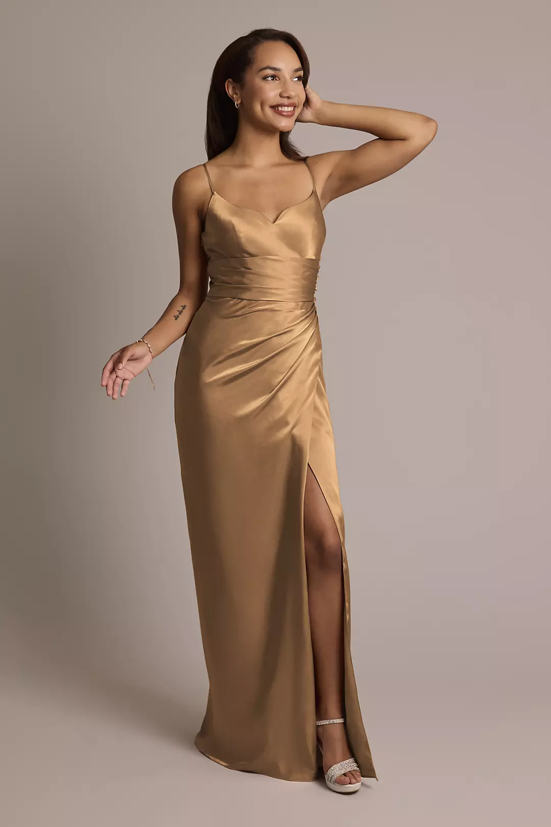 Charmeuse V-Notch Spaghetti Strap Dress - Image 48