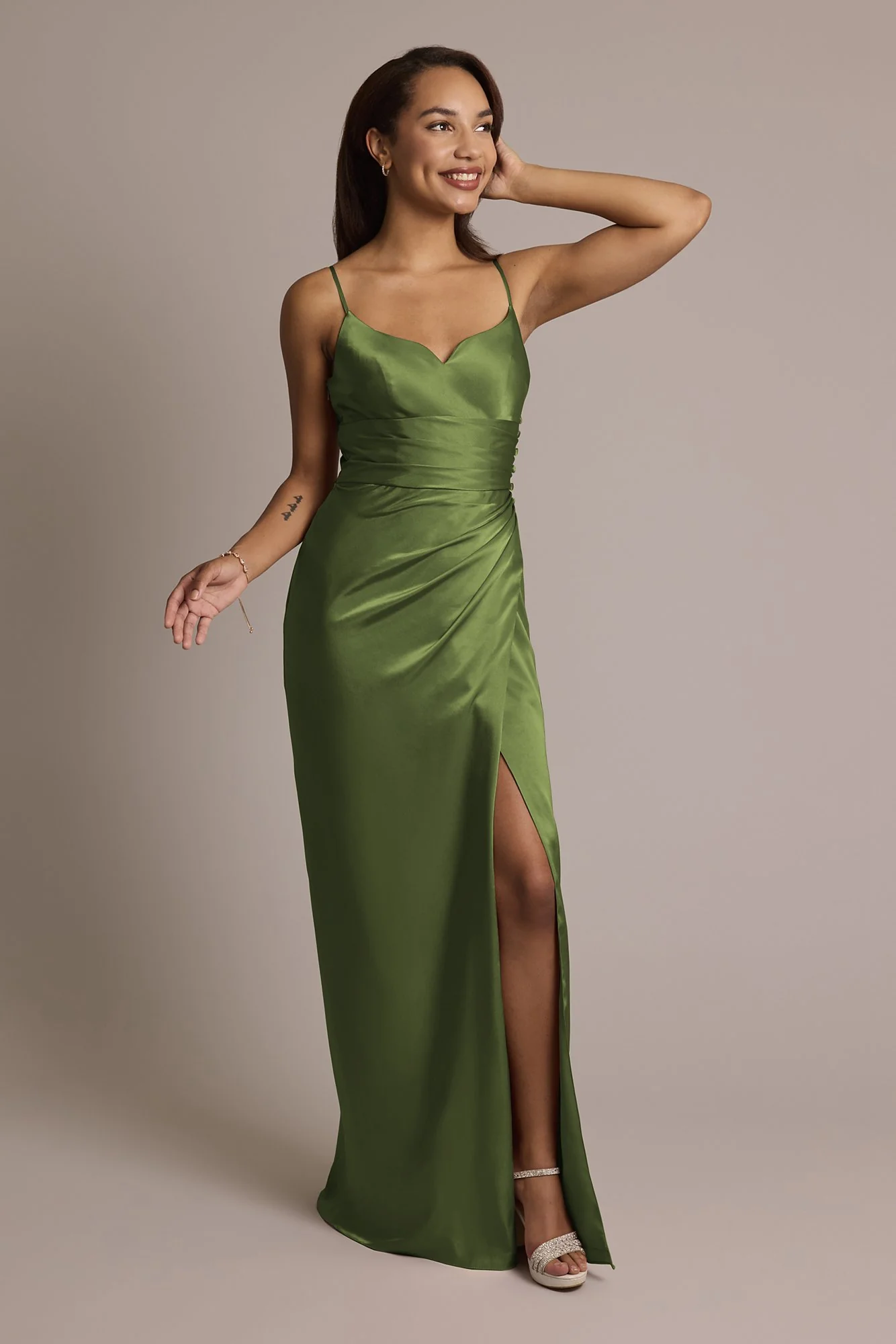 Charmeuse V-Notch Spaghetti Strap Dress - Image 5