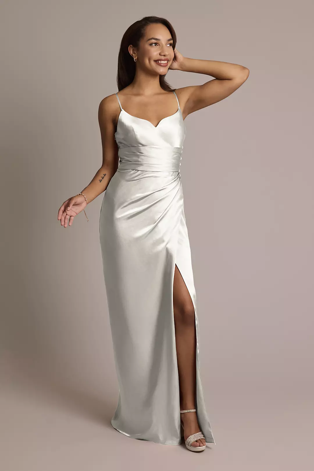 Charmeuse V-Notch Spaghetti Strap Dress - Image 50