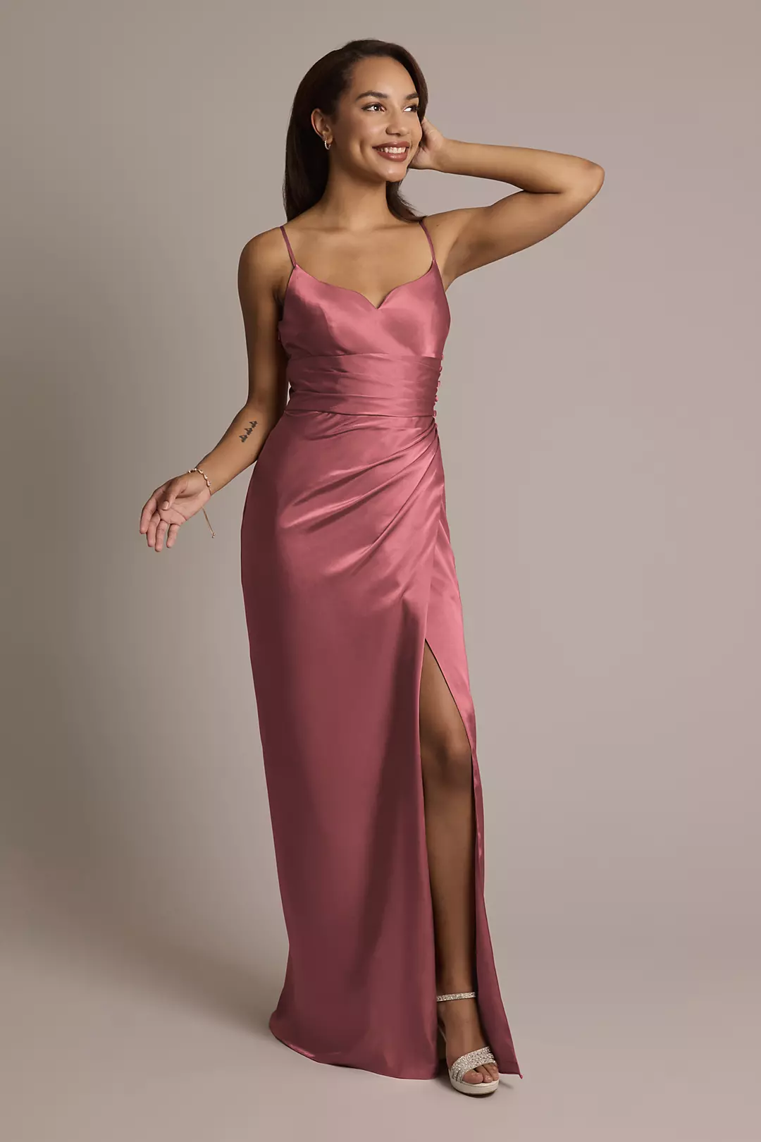 Charmeuse V-Notch Spaghetti Strap Dress - Image 54