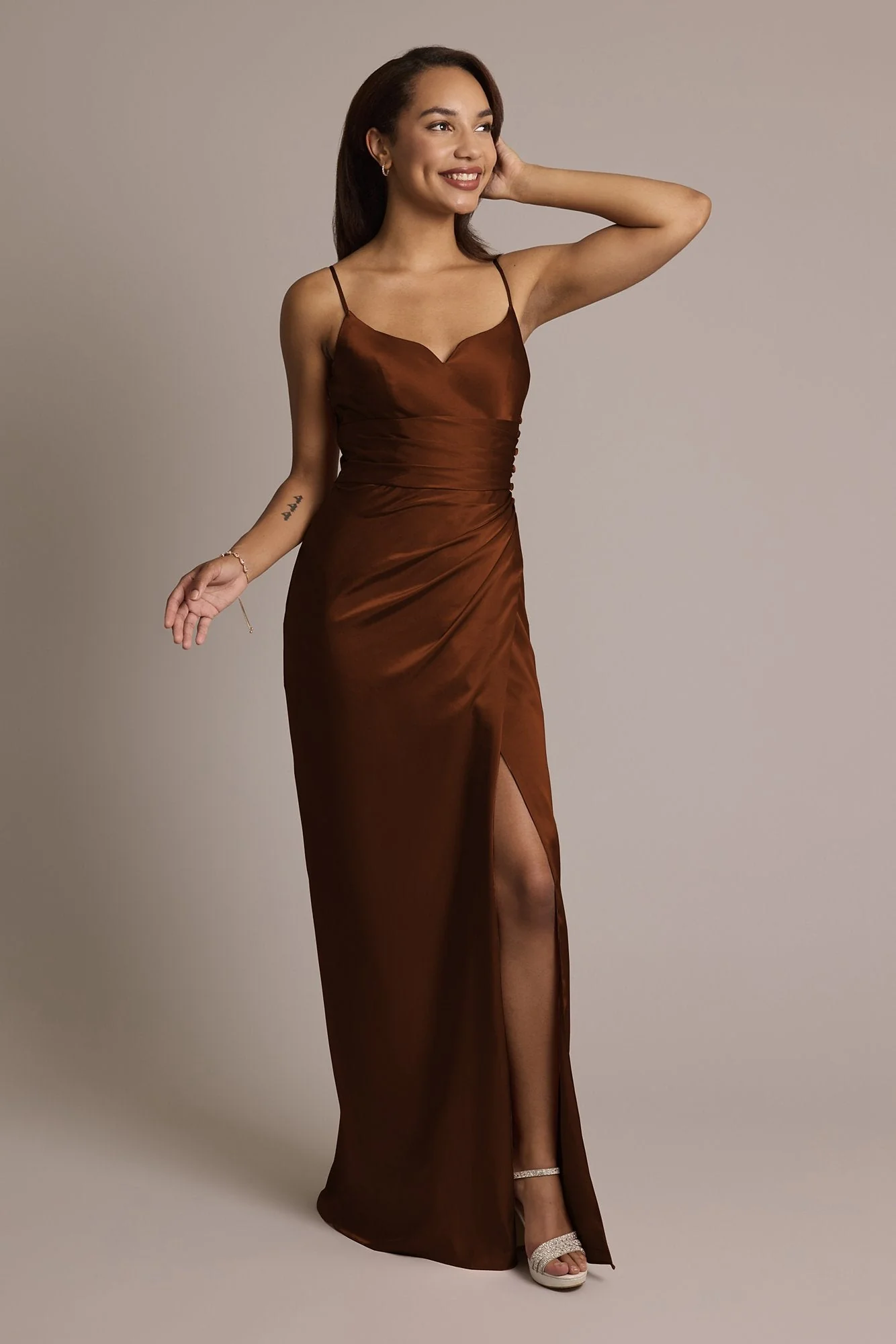 Charmeuse V-Notch Spaghetti Strap Dress - Image 86