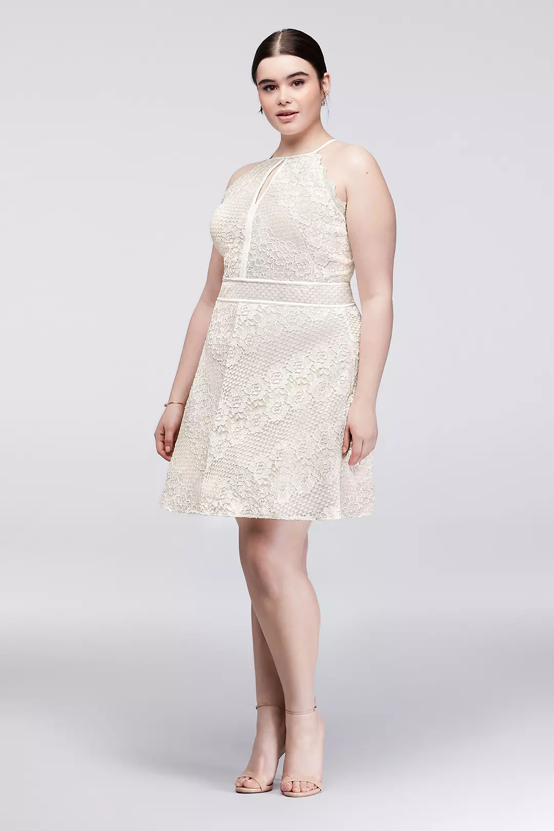 Chevron Lace Fit and Flare Halter Dress - Image 2