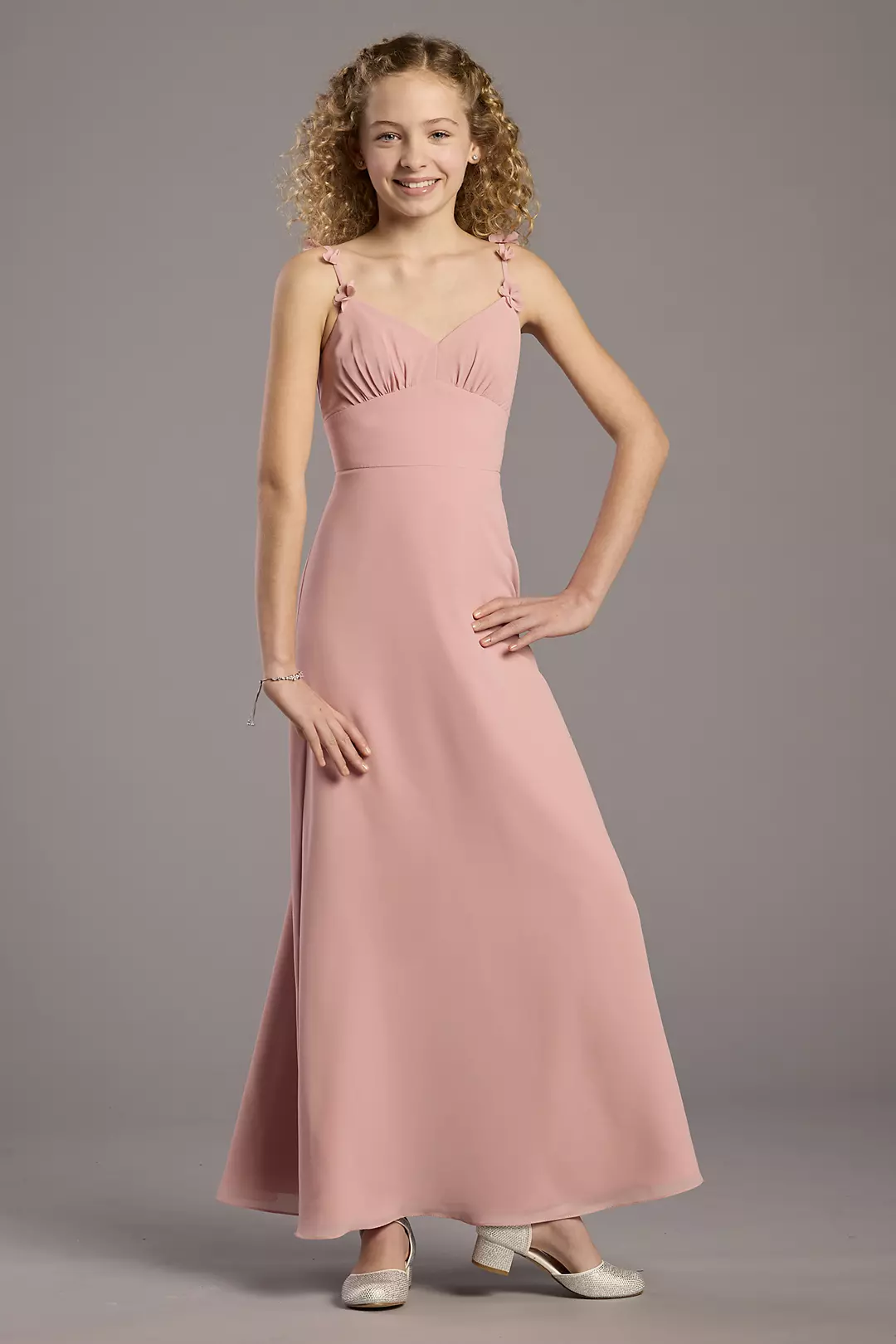Chiffon 3D Floral Strap A-Line Girls Dress - Image 18