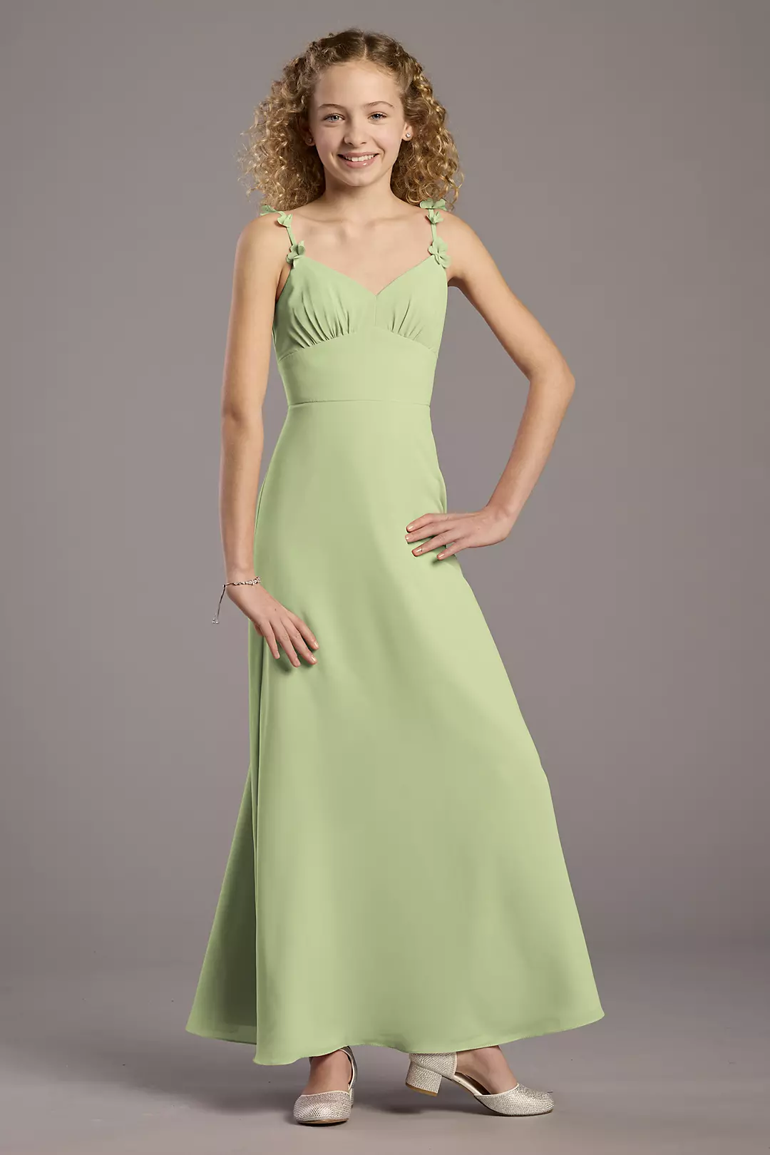 Chiffon 3D Floral Strap A-Line Girls Dress - Image 19