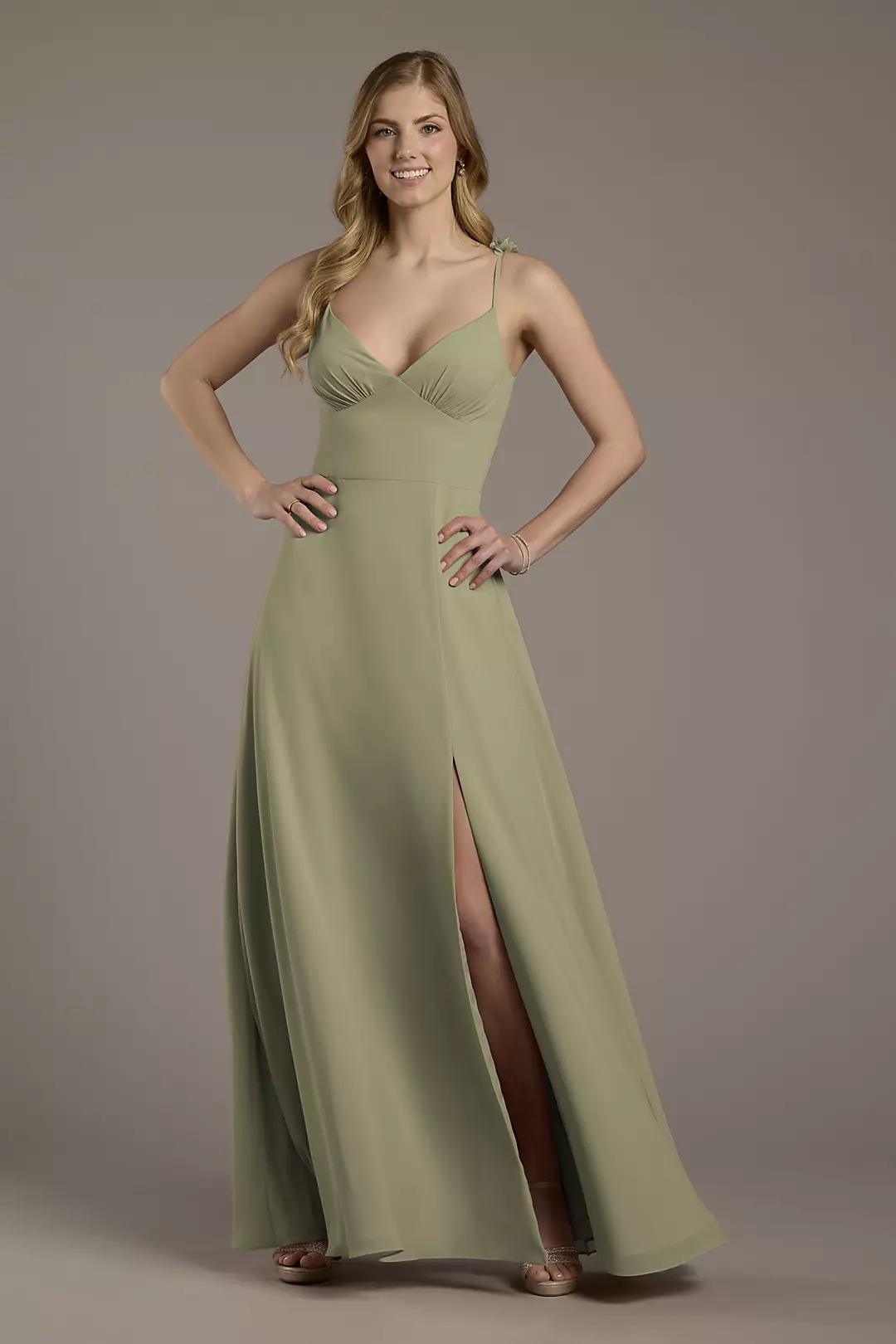 Chiffon A-Line Dress with Flower Straps - Image 28