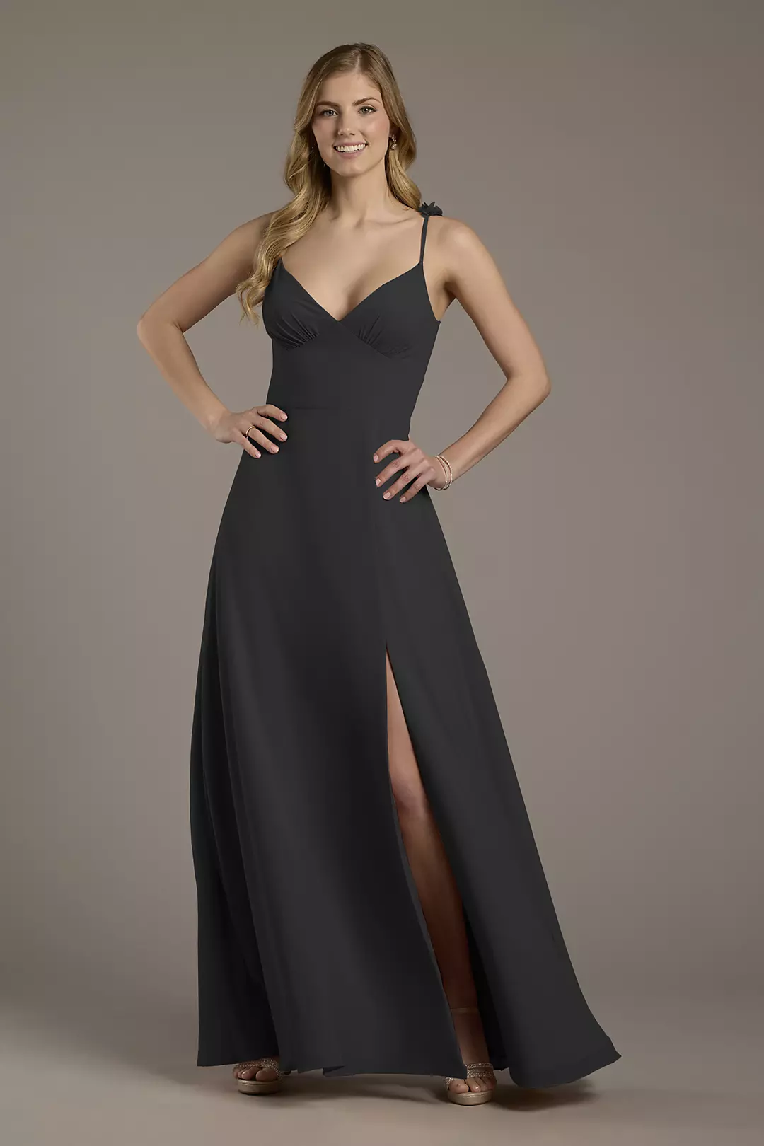 Chiffon A-Line Dress with Flower Straps - Image 31