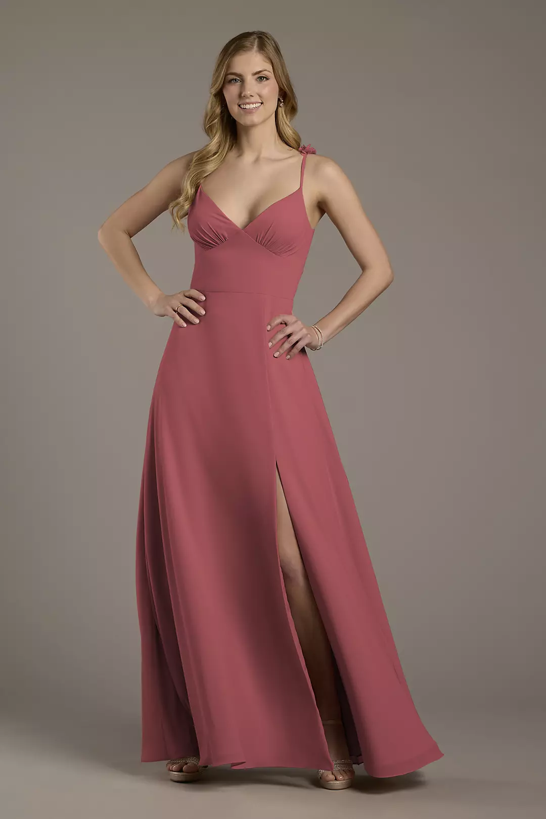 Chiffon A-Line Dress with Flower Straps - Image 32