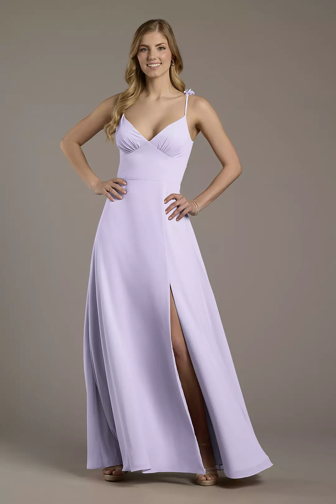 Chiffon A-Line Dress with Flower Straps - Image 35