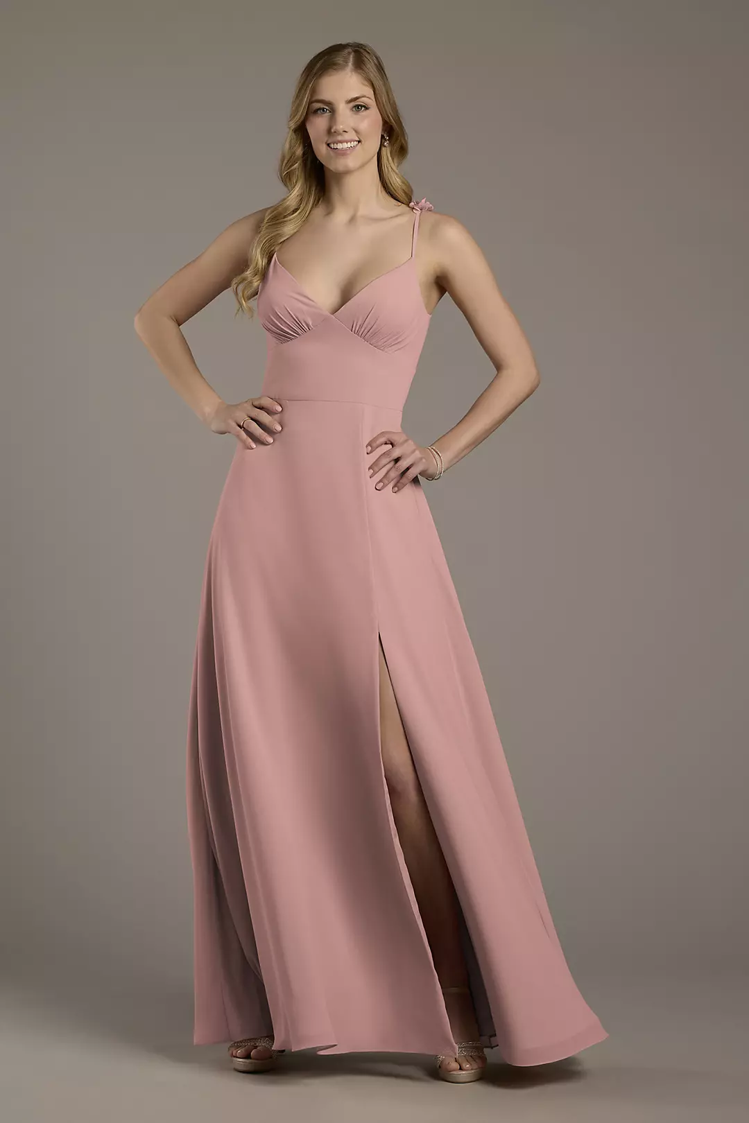 Chiffon A-Line Dress with Flower Straps - Image 37