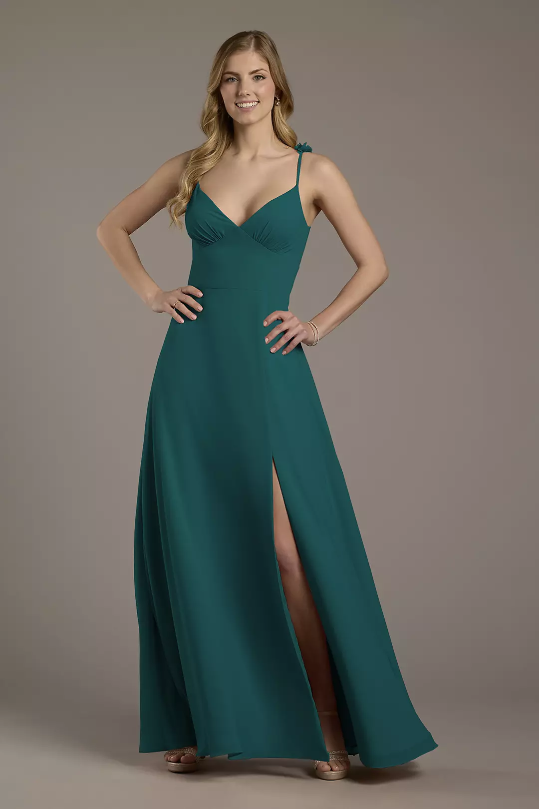Chiffon A-Line Dress with Flower Straps - Image 38