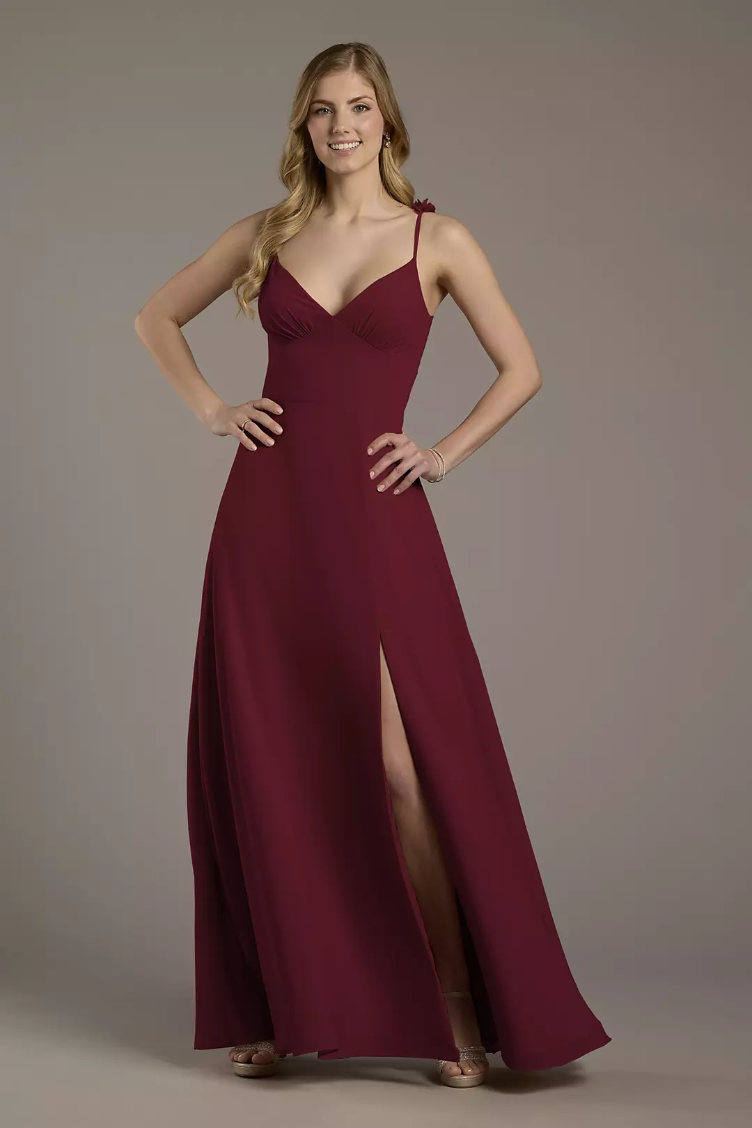 Chiffon A-Line Dress with Flower Straps - Image 39