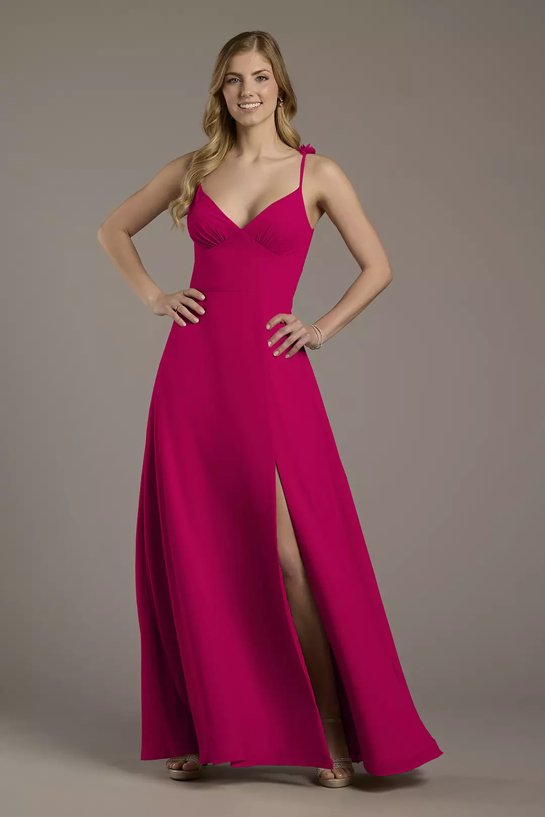 Chiffon A-Line Dress with Flower Straps - Image 41