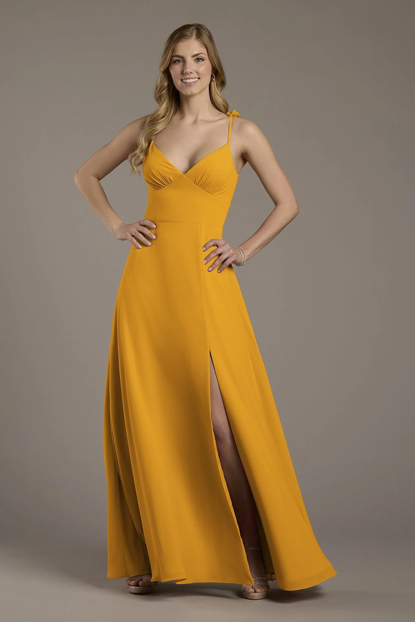 Chiffon A-Line Dress with Flower Straps - Image 42