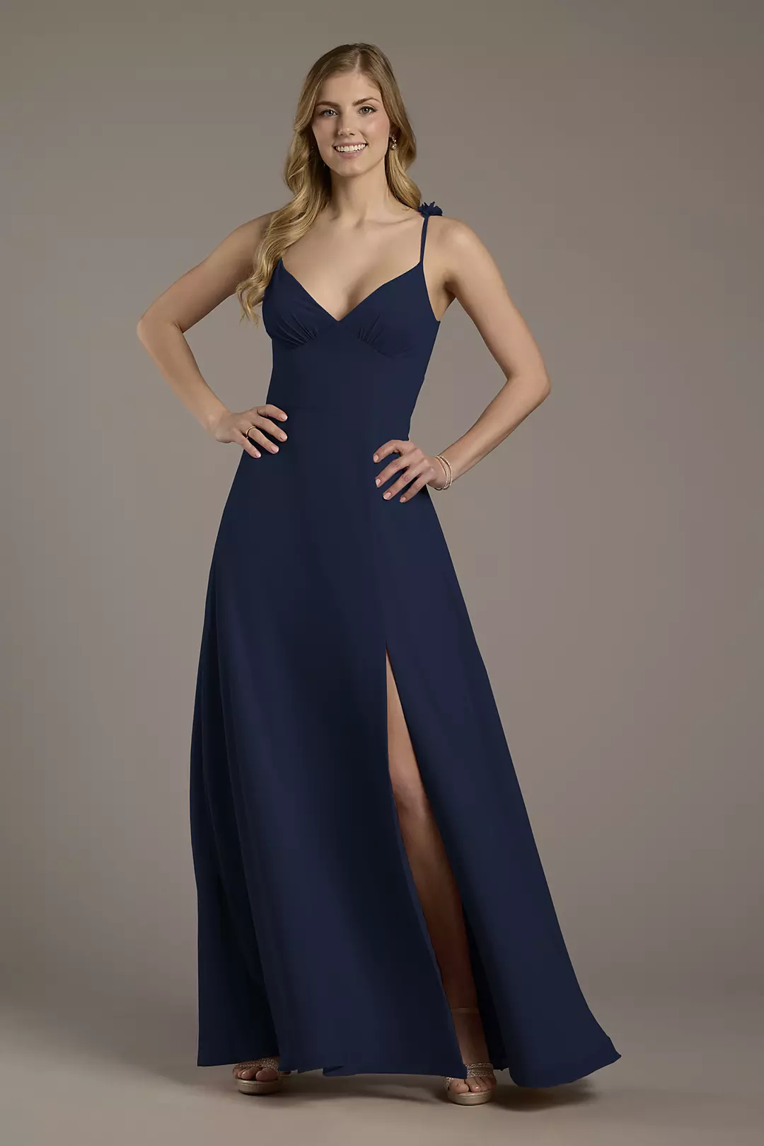 Chiffon A-Line Dress with Flower Straps - Image 43