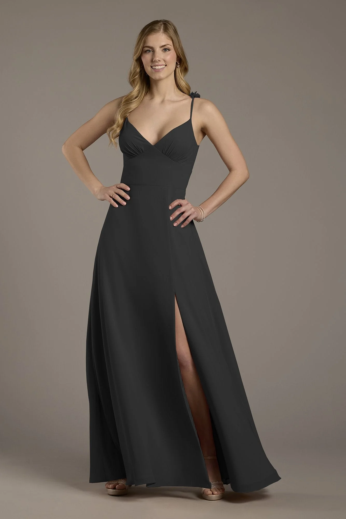 Chiffon A-Line Dress with Flower Straps - Image 44