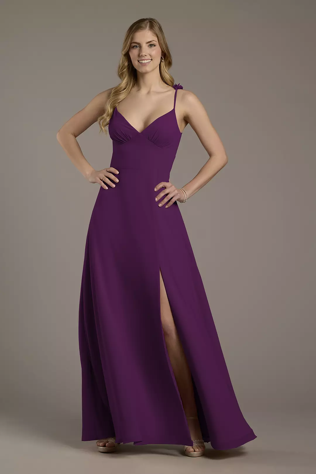 Chiffon A-Line Dress with Flower Straps - Image 53